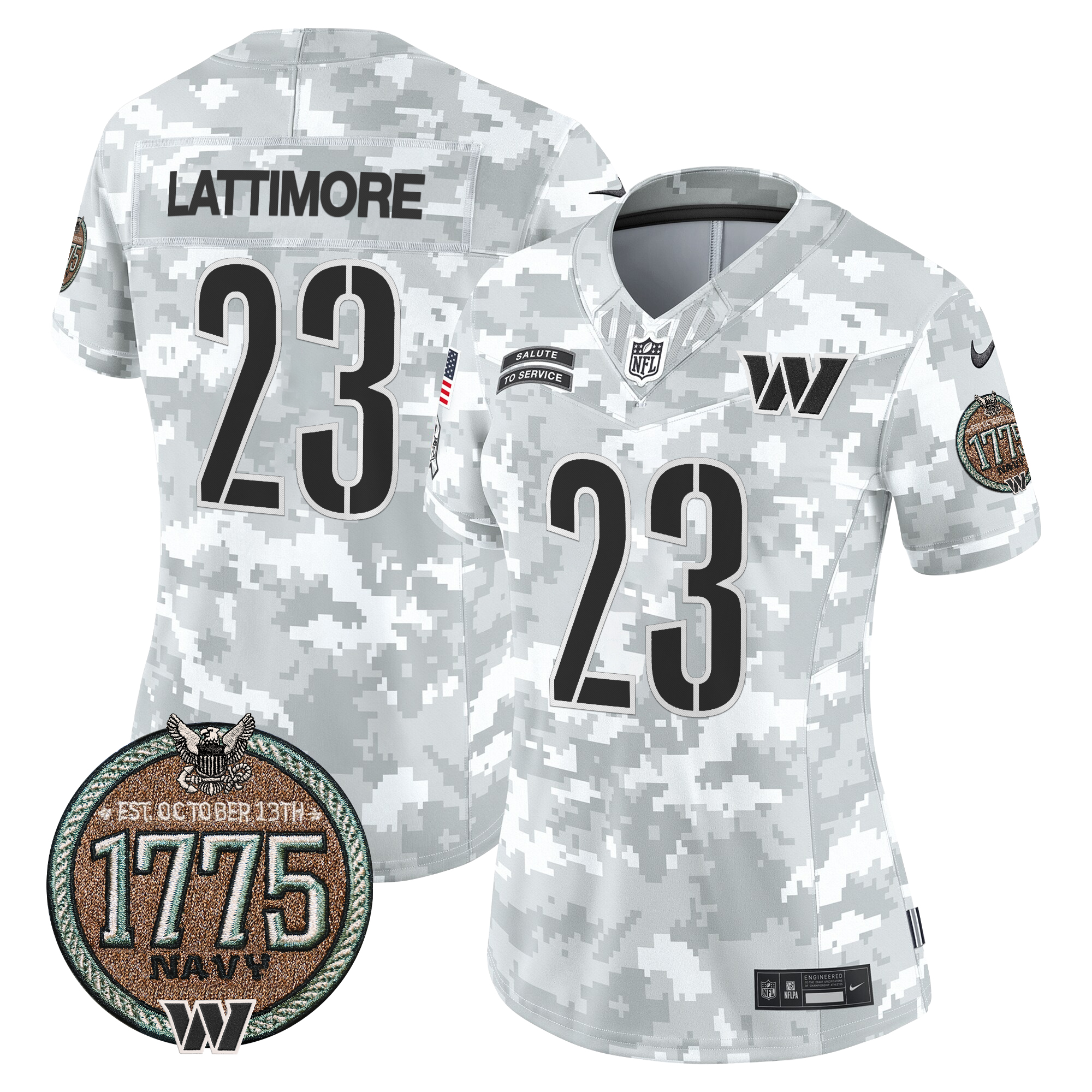 Marshon Lattimore Women's Washington Commanders 2024 Salute to Service Establishment Year Patch Vapor Limited Navy Jersey - All Stitched