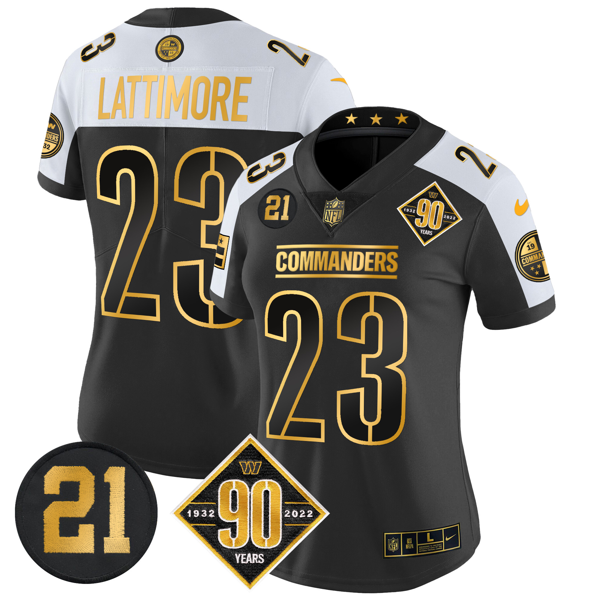 Marshon Lattimore Women's Washington Commanders 90th & Sean Taylor Patch Gold Vapor Limited Alternate Jersey - All Stitched
