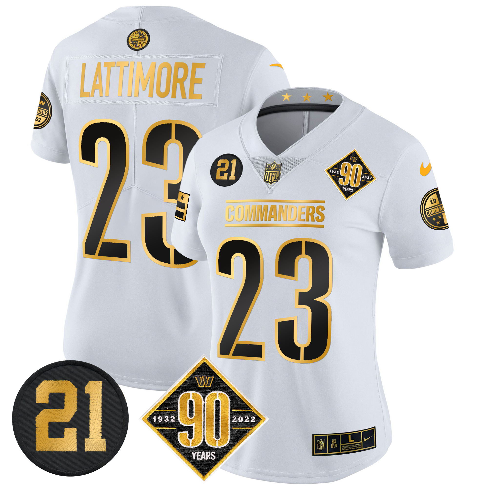 Marshon Lattimore Women's Washington Commanders 90th & Sean Taylor Patch Gold Vapor Limited White Gold Jersey - All Stitched