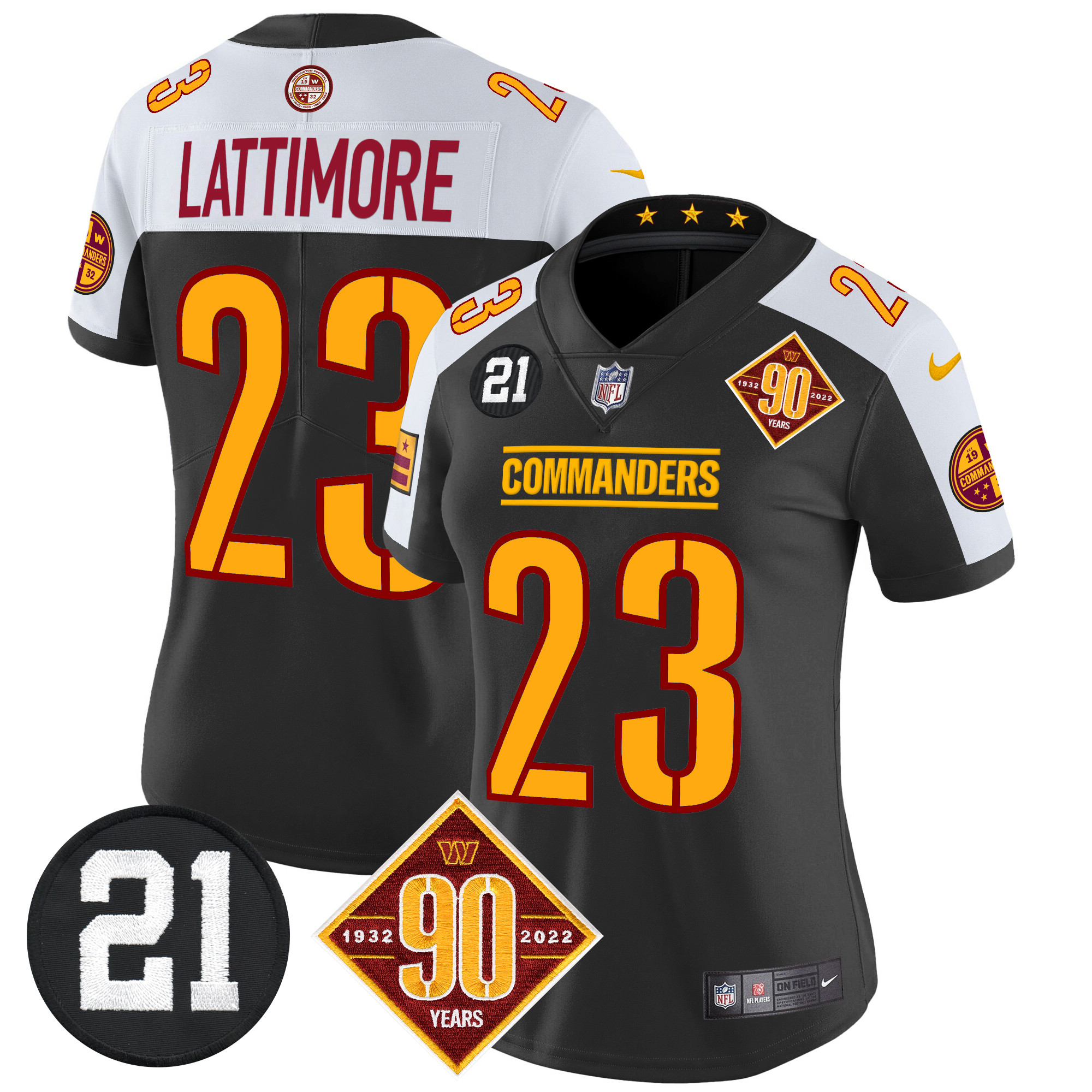 Marshon Lattimore Women's Washington Commanders 90th & Sean Taylor Patch Vapor Limited Black Alternate Jersey - All Stitched