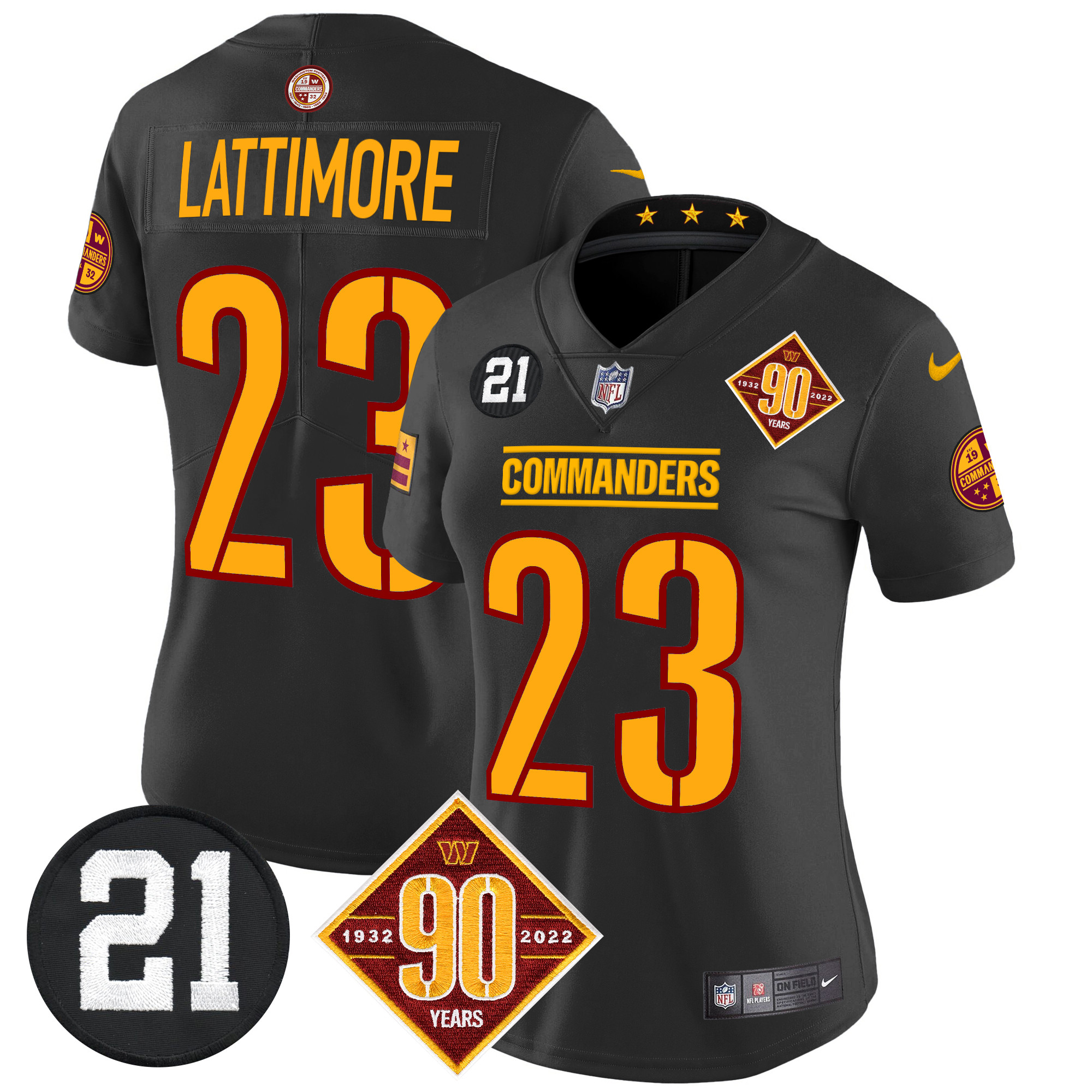 Marshon Lattimore Women's Washington Commanders 90th & Sean Taylor Patch Vapor Limited Black Jersey - All Stitched