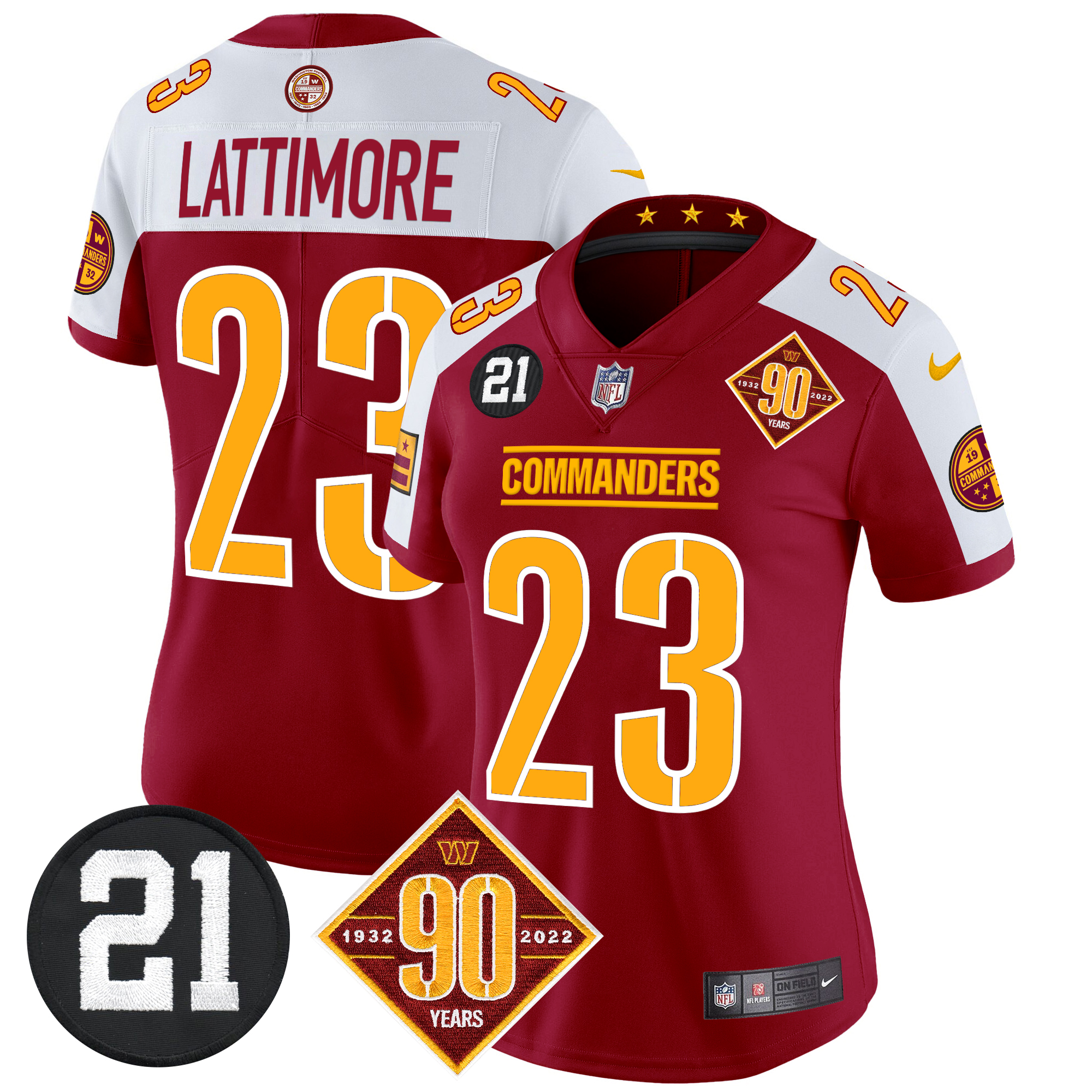 Marshon Lattimore Women's Washington Commanders 90th & Sean Taylor Patch Vapor Limited Burgundy Alternate Jersey - All Stitched
