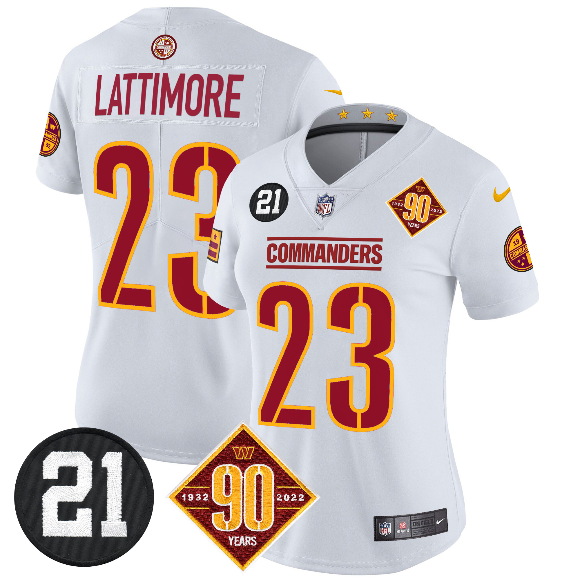 Marshon Lattimore Women's Washington Commanders 90th & Sean Taylor Patch Vapor Limited White Jersey - All Stitched