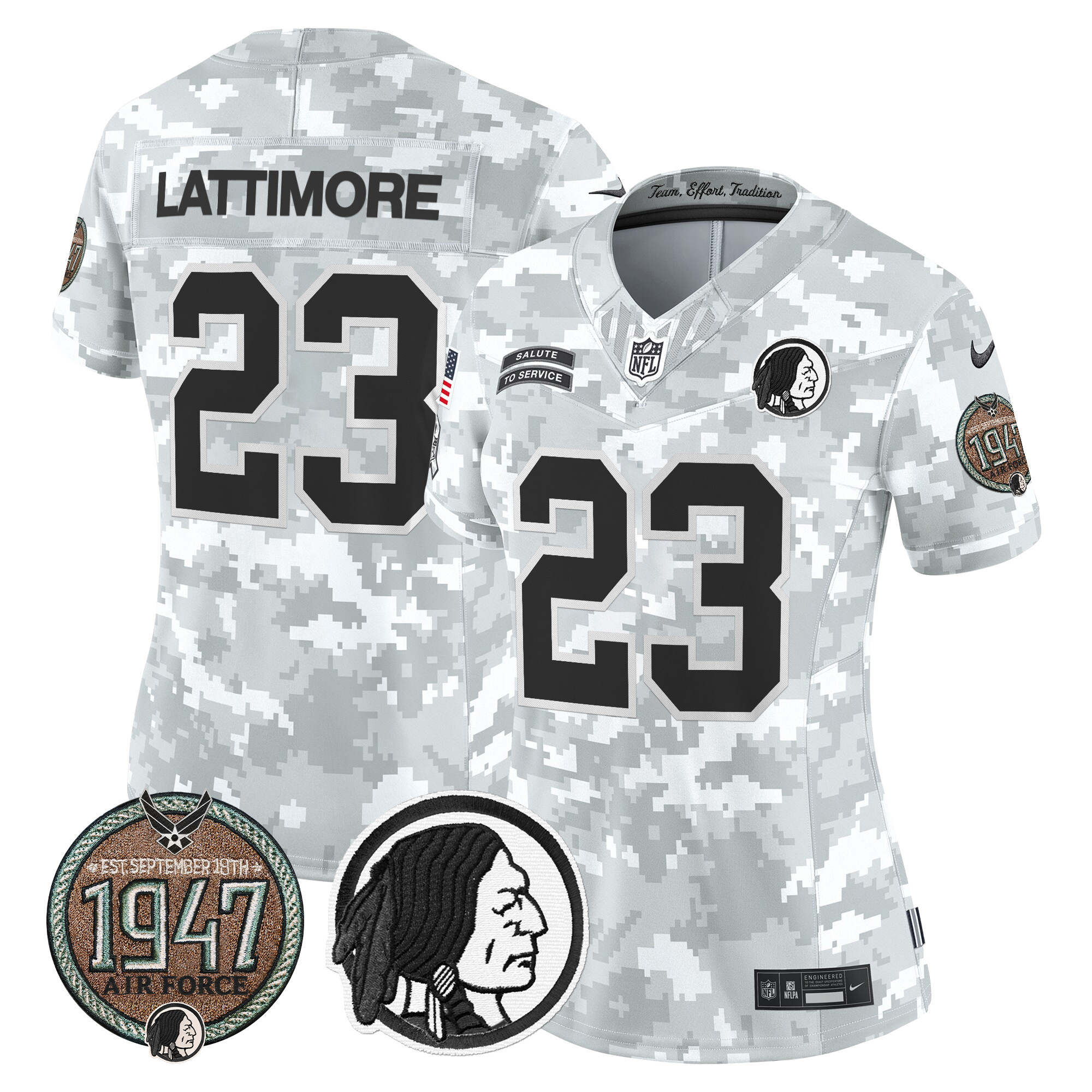 Marshon Lattimore Women's Washington Redskins 2024 Salute to Service Establishment Year Patch Vapor Limited Air Force Jersey - All Stitched
