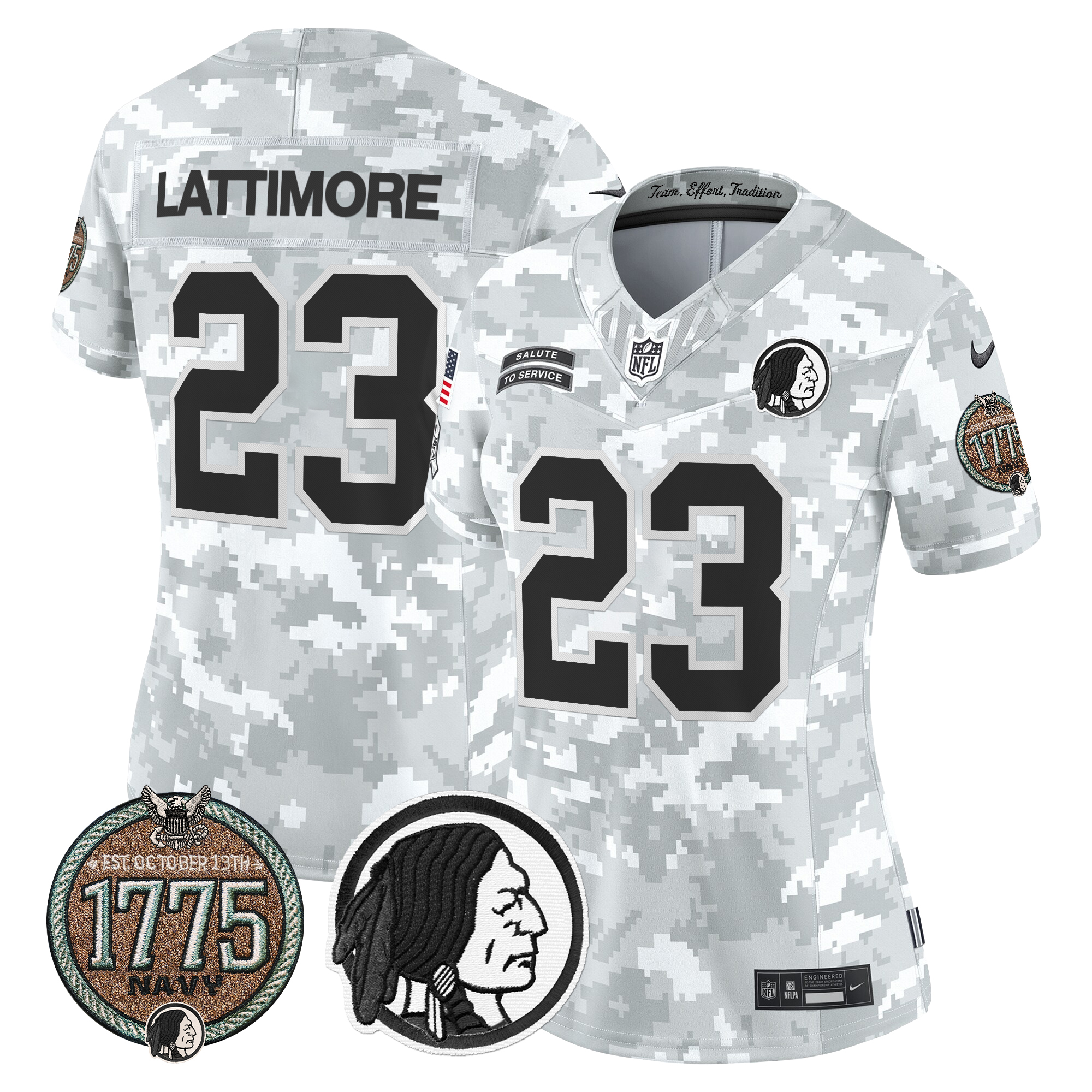 Marshon Lattimore Women's Washington Redskins 2024 Salute to Service Establishment Year Patch Vapor Limited Navy Jersey - All Stitched