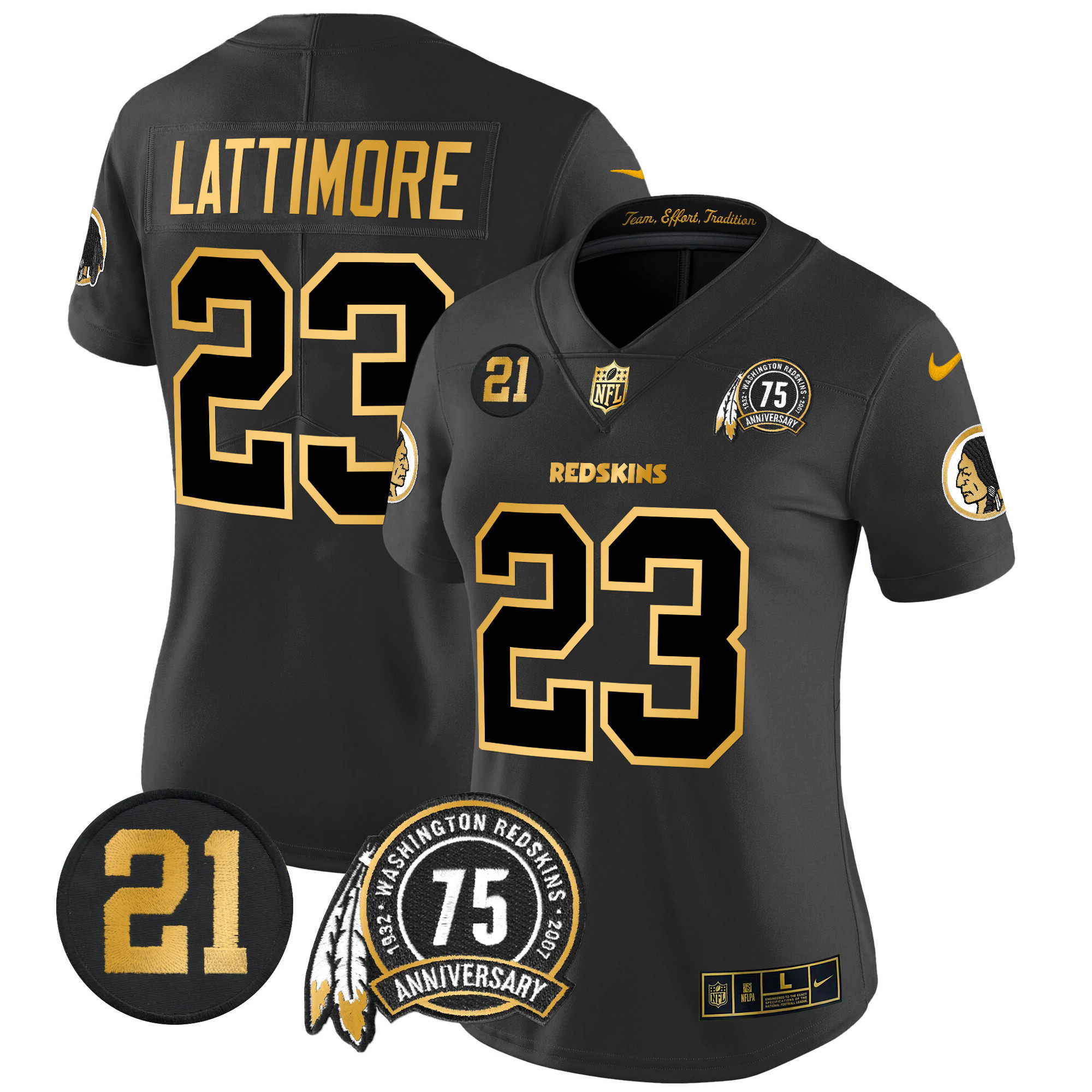 Marshon Lattimore Women's Washington Redskins 75th & Sean Taylor Patch Gold Vapor Limited Black Gold Jersey - All Stitched