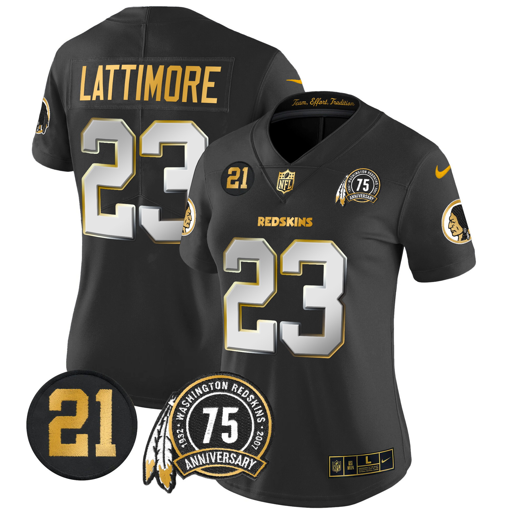 Marshon Lattimore Women's Washington Redskins 75th & Sean Taylor Patch Gold Vapor Limited Black Limited Jersey - All Stitched