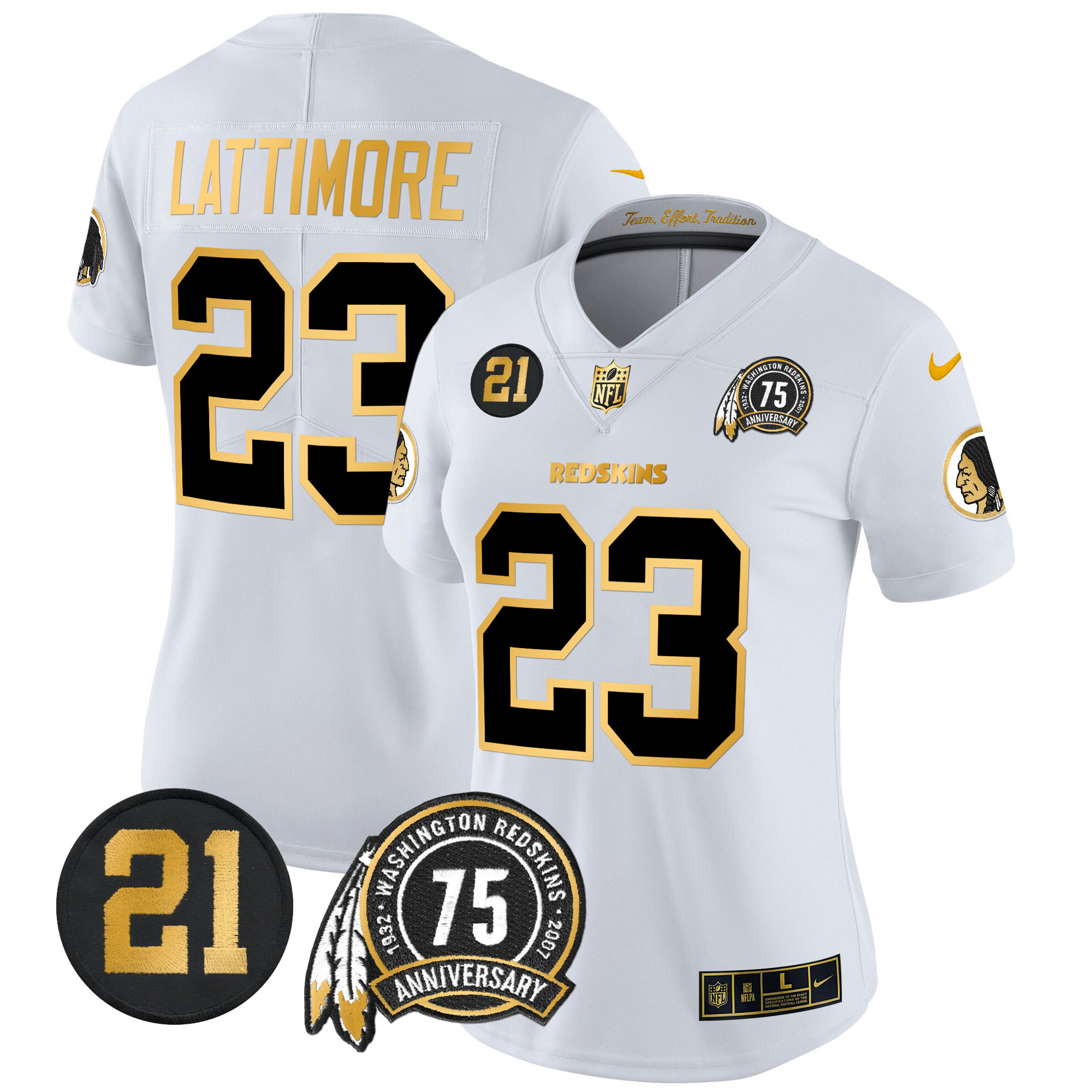 Marshon Lattimore Women's Washington Redskins 75th & Sean Taylor Patch Gold Vapor Limited White Gold Jersey - All Stitched