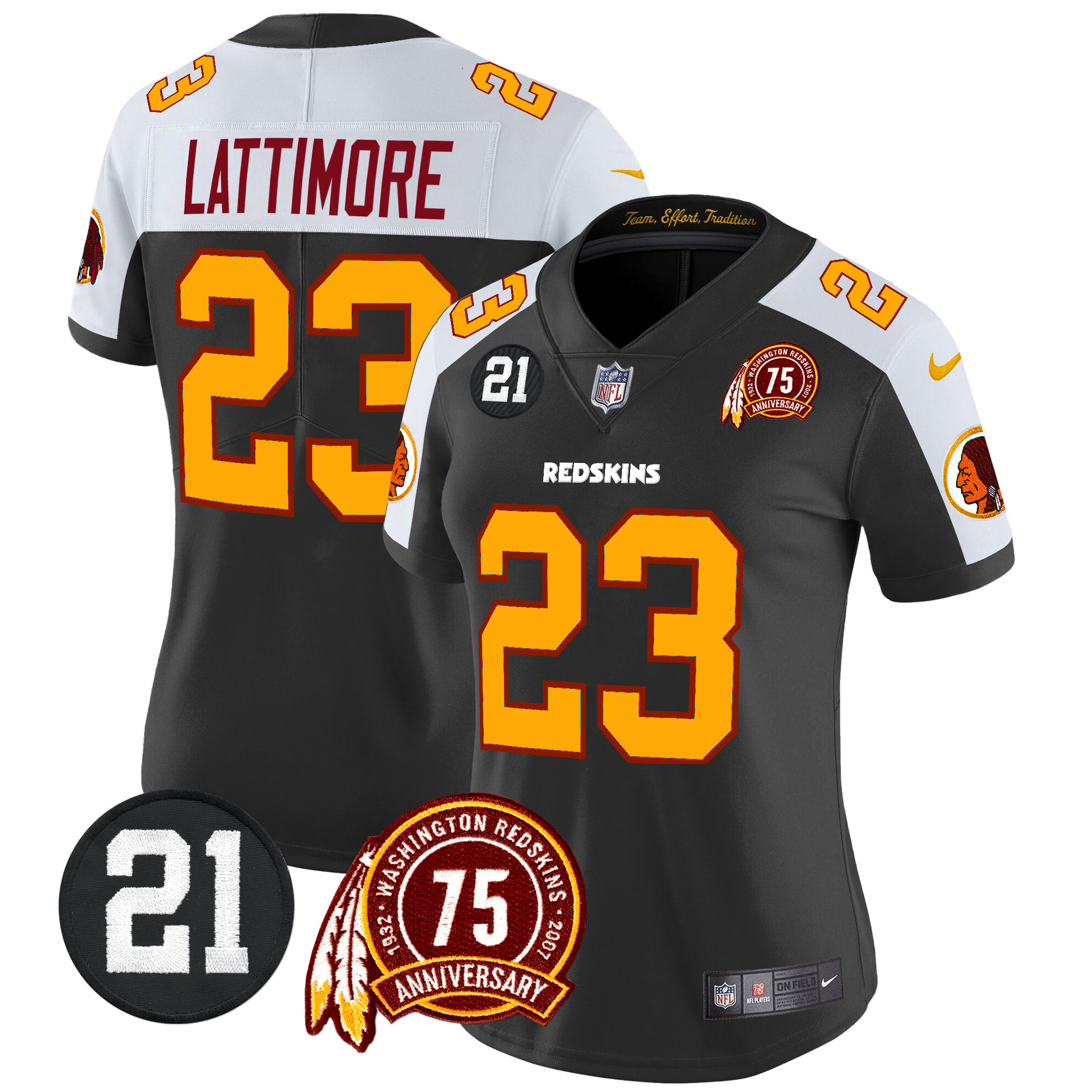 Marshon Lattimore Women's Washington Redskins 75th & Sean Taylor Patch Vapor Limited Black Alternate Jersey - All Stitched