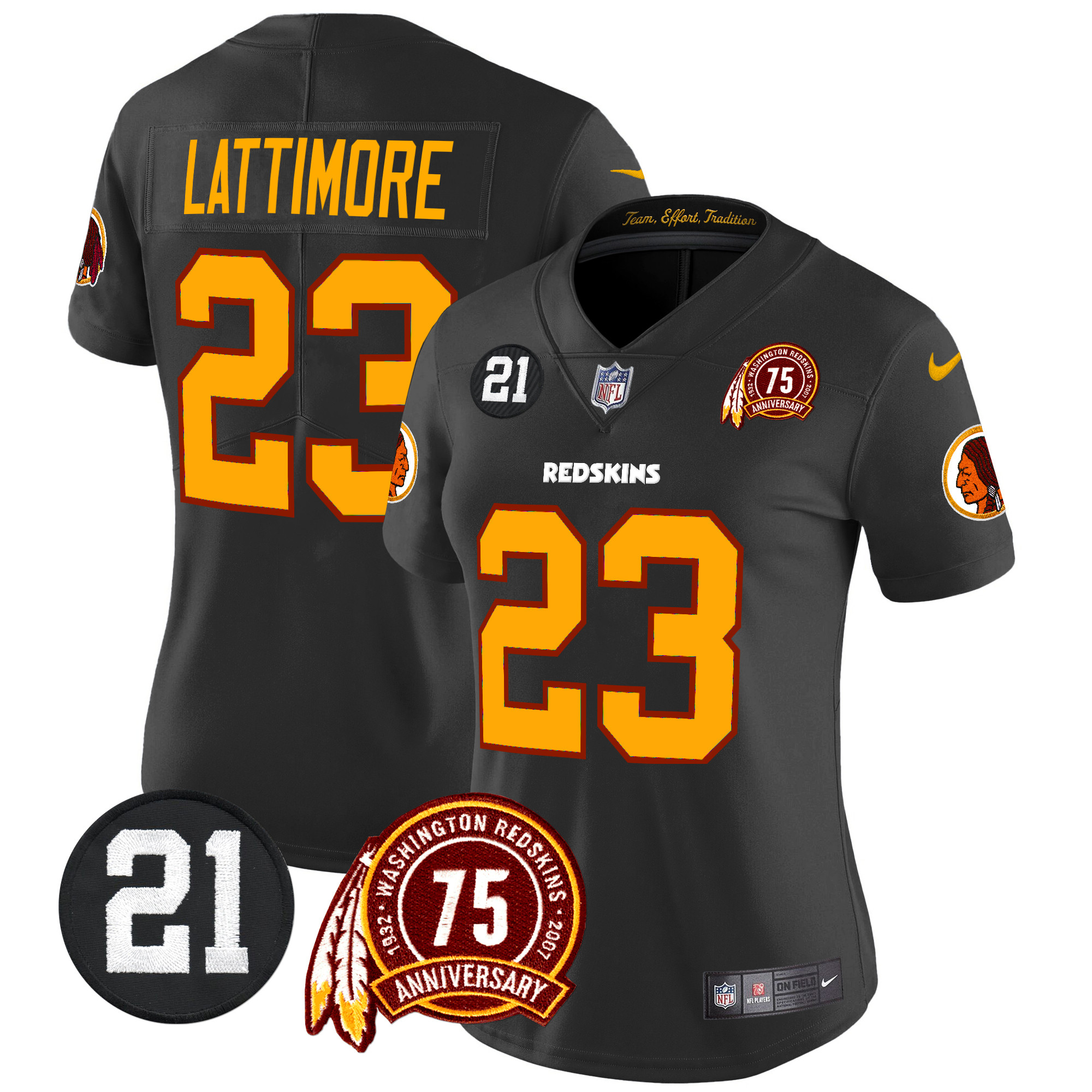 Marshon Lattimore Women's Washington Redskins 75th & Sean Taylor Patch Vapor Limited Black Jersey - All Stitched
