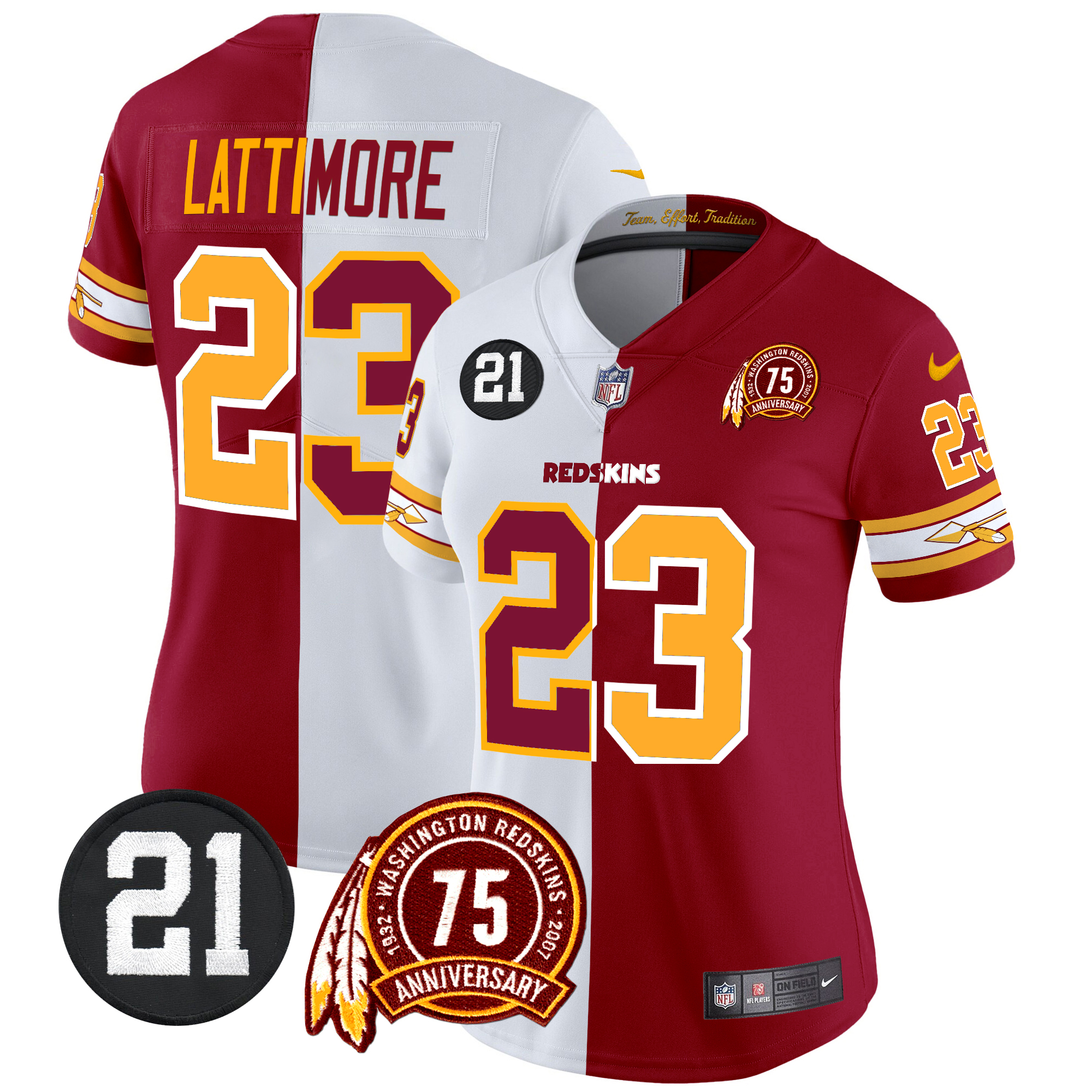 Marshon Lattimore Women's Washington Redskins 75th & Sean Taylor Patch Vapor Limited Half Jersey - All Stitched