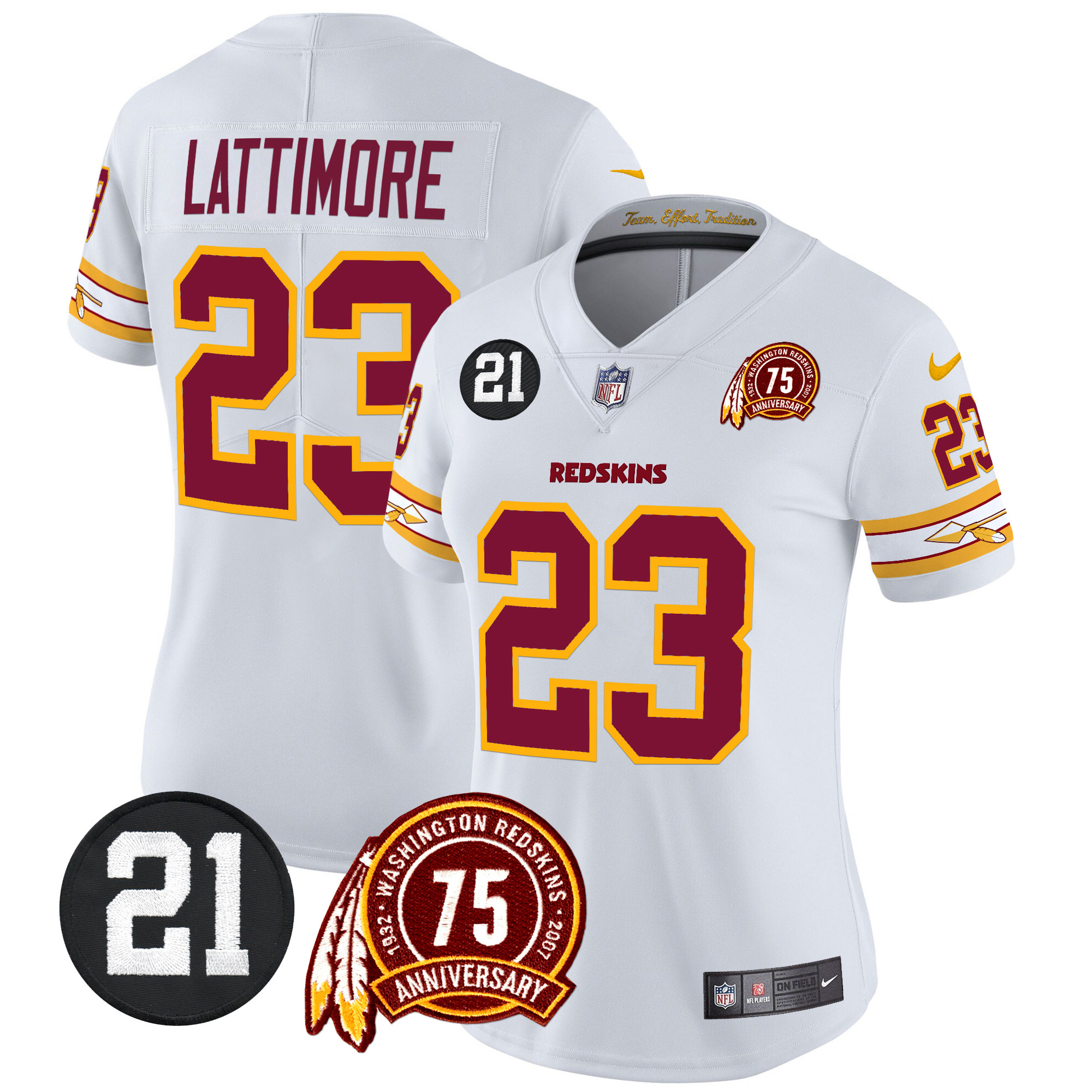 Marshon Lattimore Women's Washington Redskins 75th & Sean Taylor Patch Vapor Limited White Jersey - All Stitched