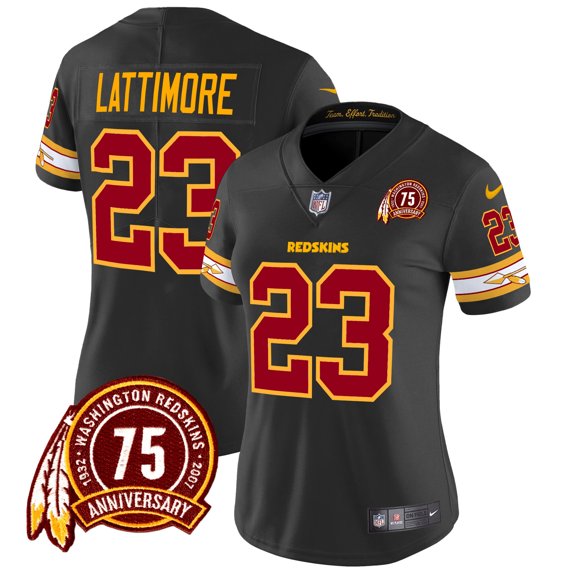 Marshon Lattimore Women's Washington Redskins 75th Patch Vapor Limited Black Jersey - All Stitched