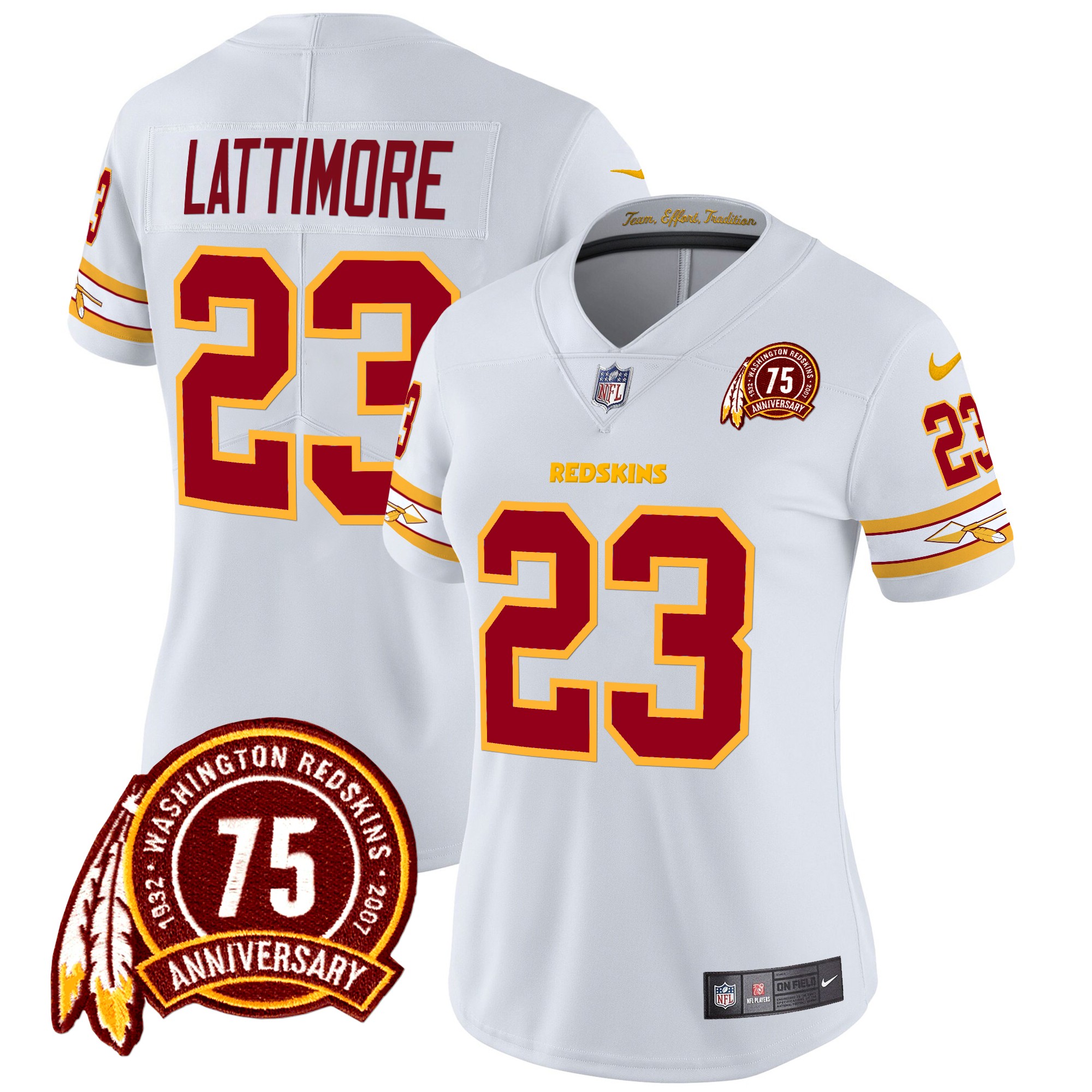 Marshon Lattimore Women's Washington Redskins 75th Patch Vapor Limited White Jersey - All Stitched