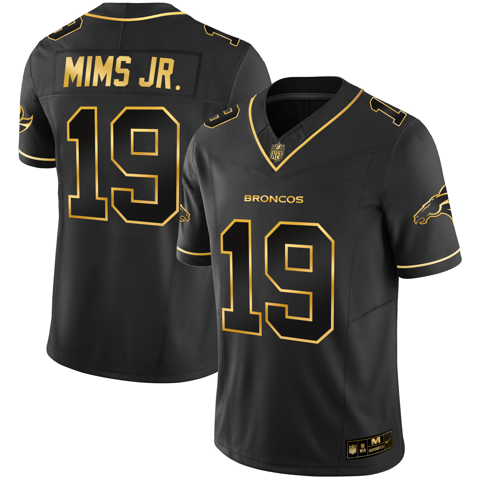 Marvin Mims Jr. Men's Denver Broncos Gold Vapor Limited Black Gold Jersey - All Stitched