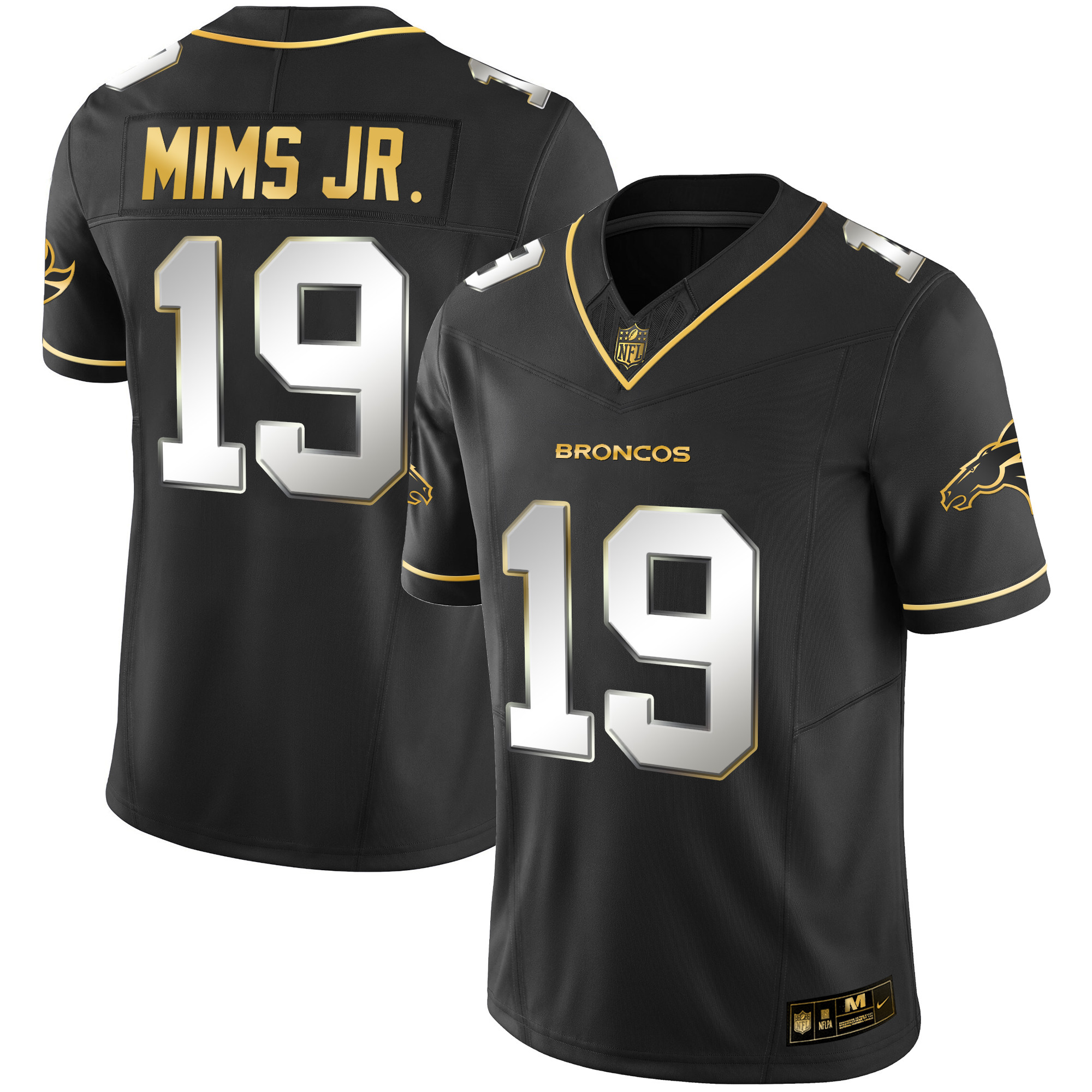 Marvin Mims Jr. Men's Denver Broncos Gold Vapor Limited Black Limitted Jersey - All Stitched