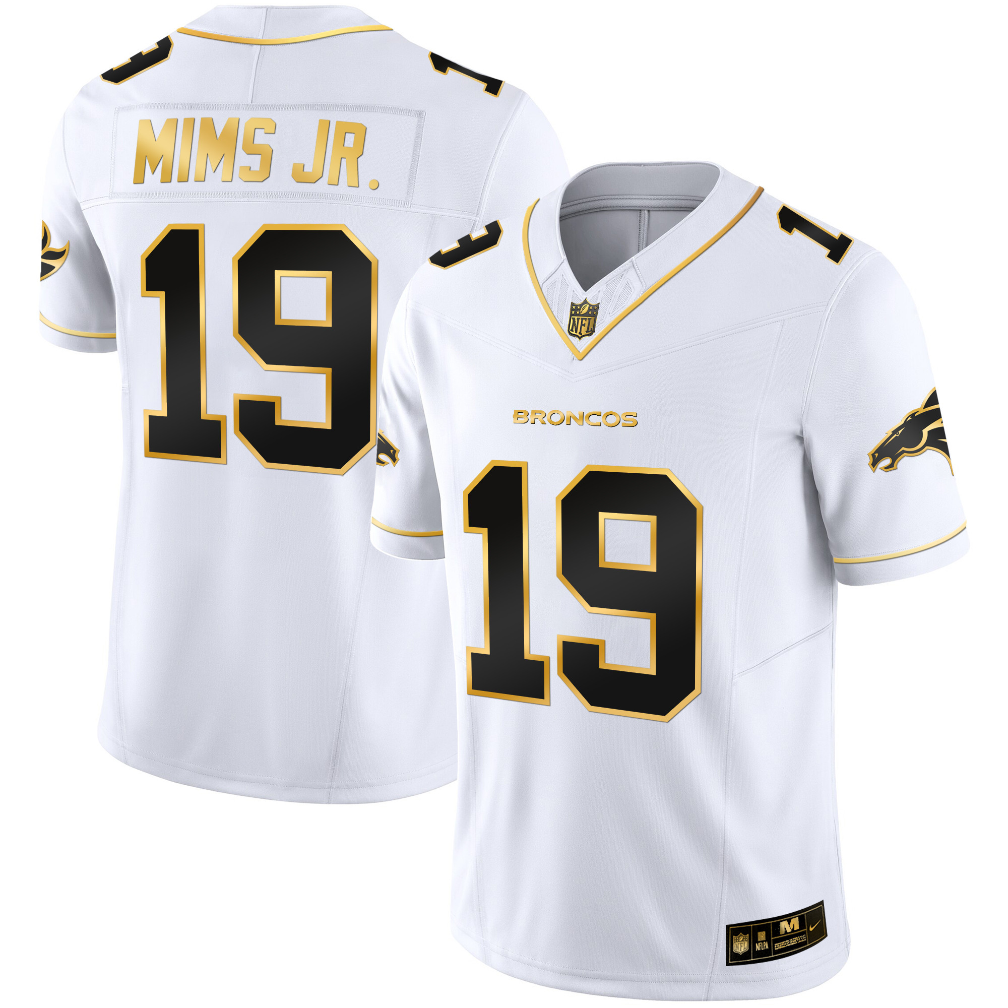 Marvin Mims Jr. Men's Denver Broncos Gold Vapor Limited White Gold Jersey - All Stitched