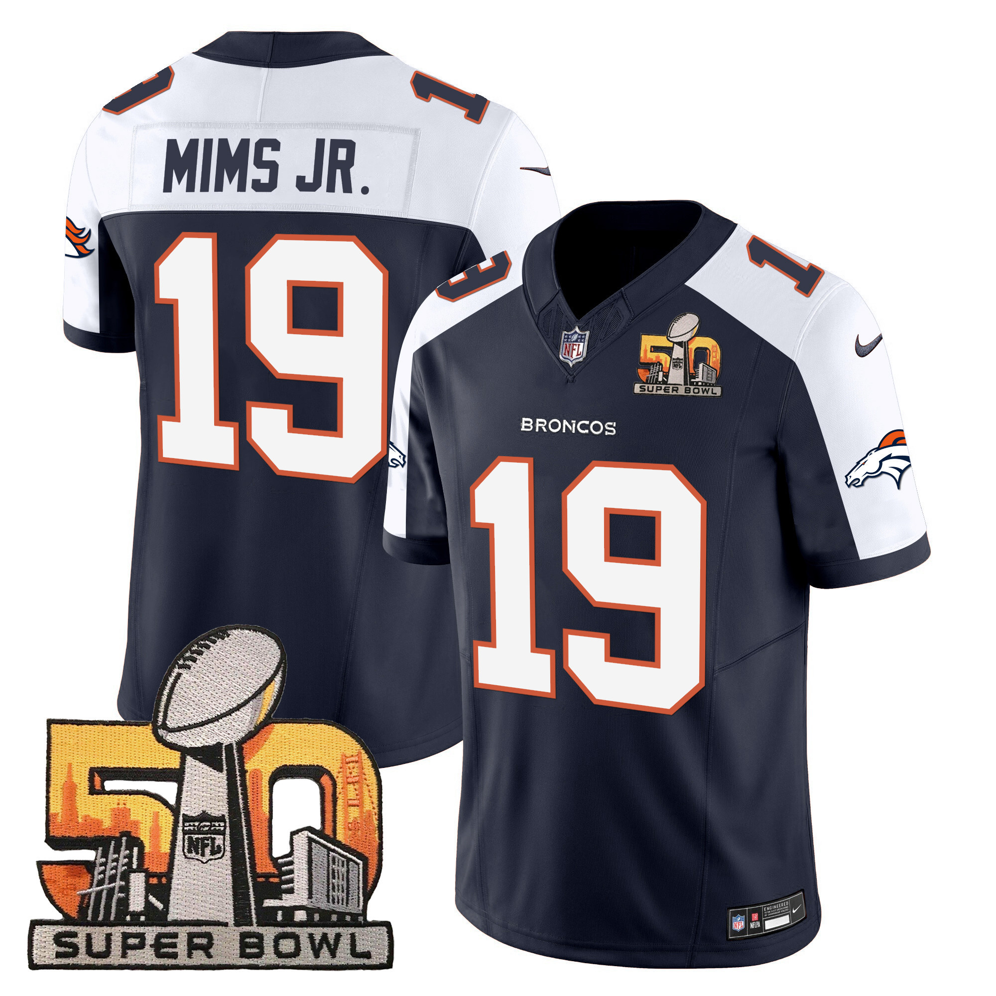 Marvin Mims Jr. Men's Denver Broncos Super Bowl 50 Patch Vapor Navy Alternate Jersey - All Stitched