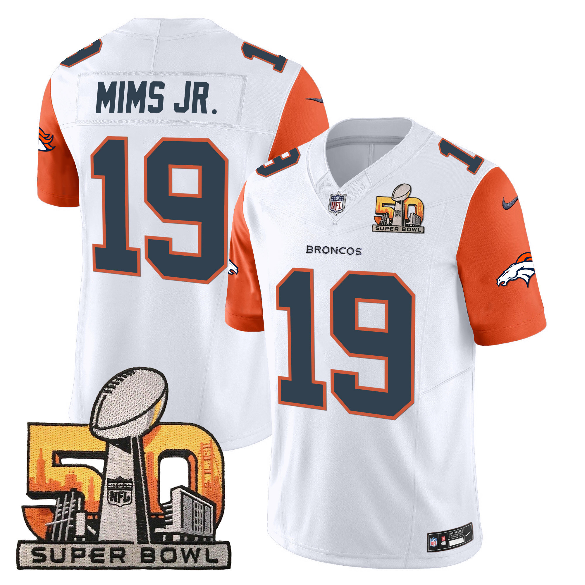 Marvin Mims Jr. Men's Denver Broncos Super Bowl 50 Patch Vapor Orange Sleeves Jersey - All Stitched