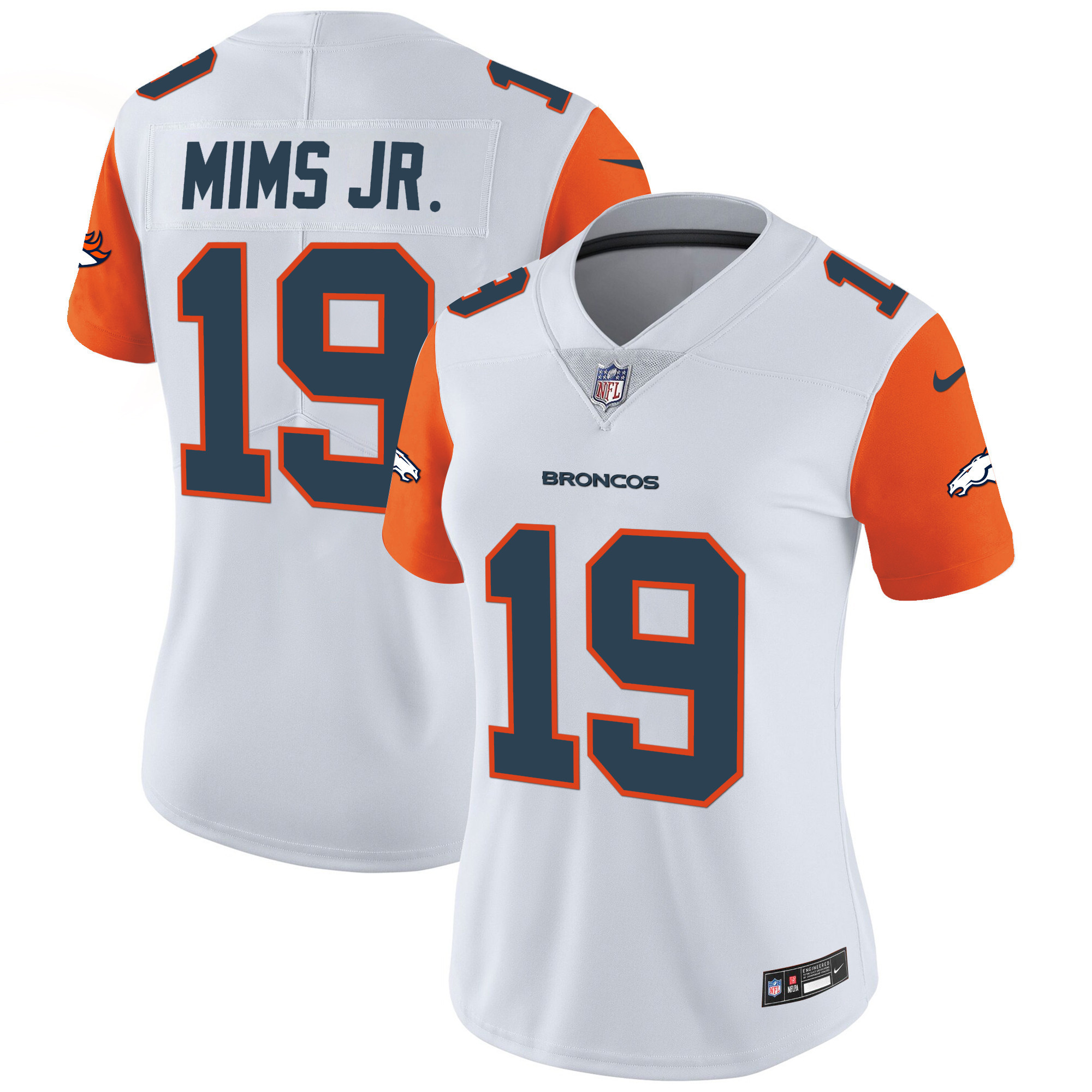 Marvin Mims Jr. Women's Denver Broncos Vapor Limited Orange Sleeves Jersey - All Stitched