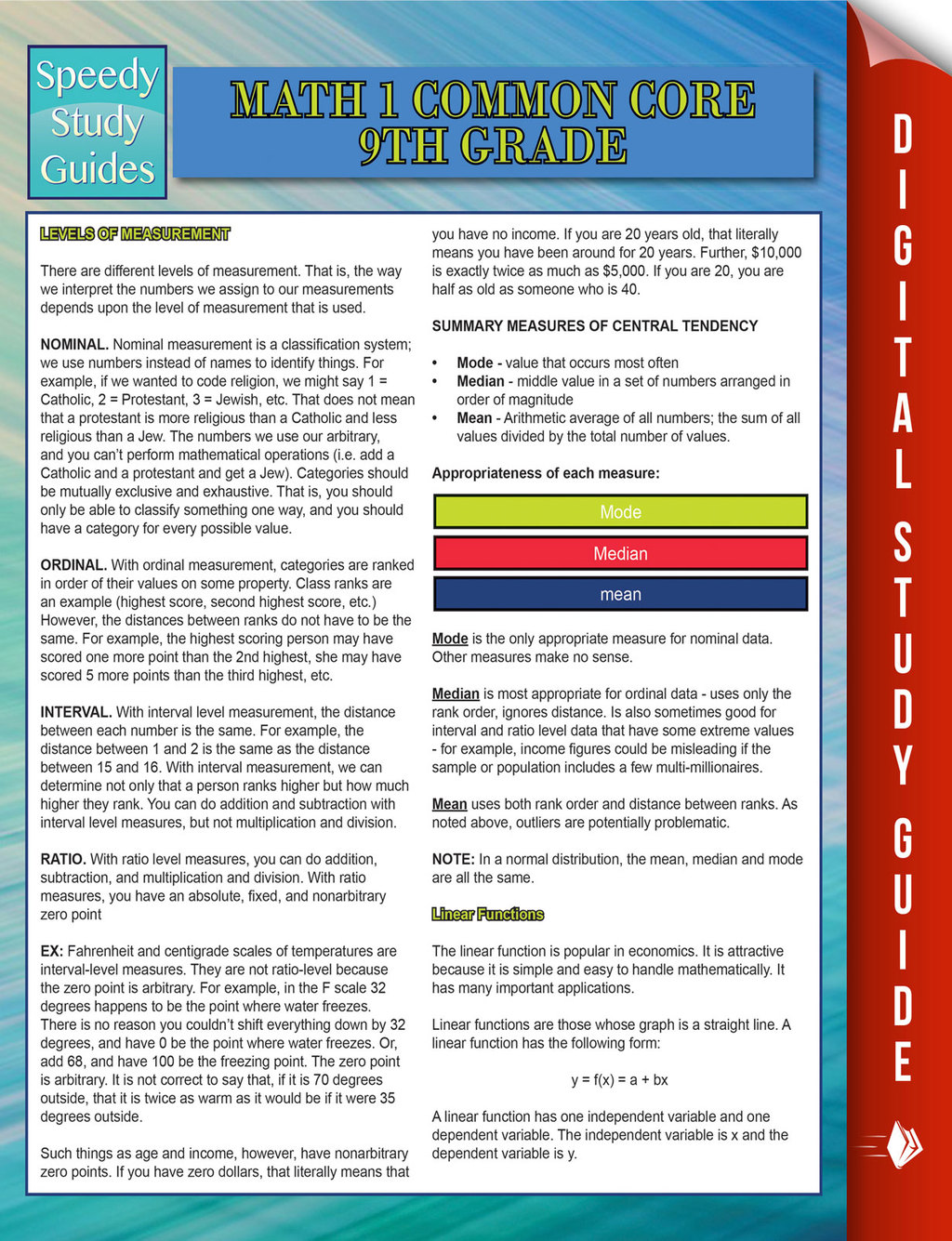 Math 1 Common Core 9th Grade (Speedy Study Guides) - (PDF/EPUB Version)