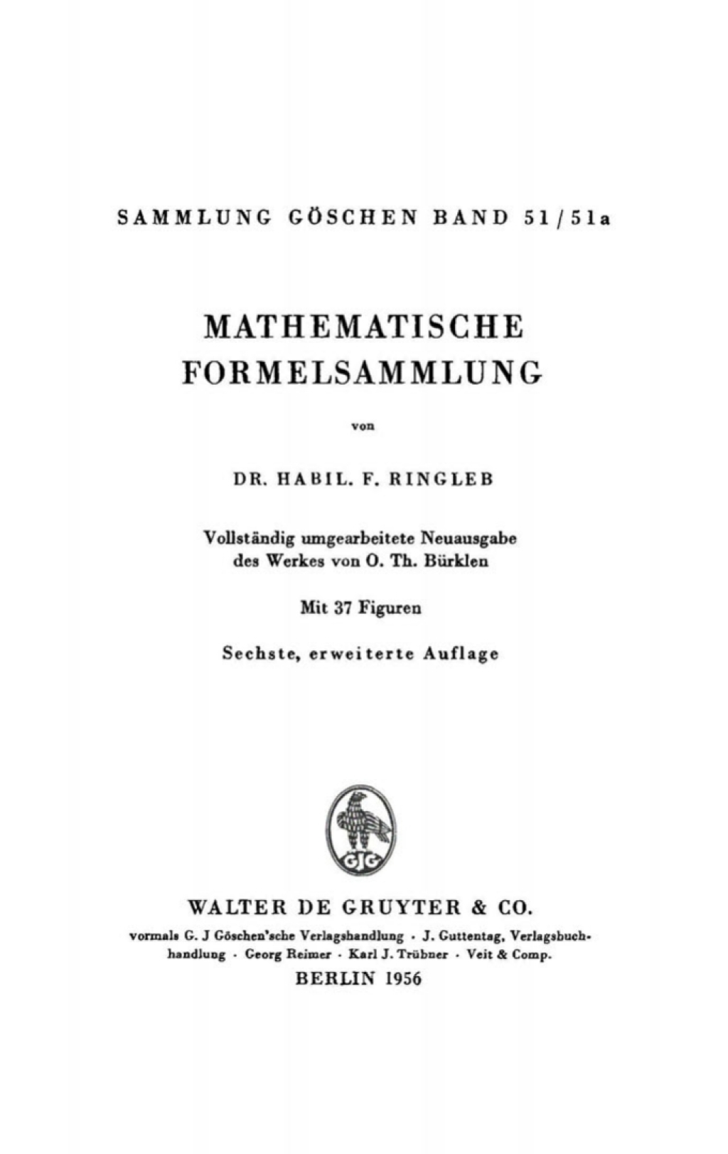 Mathematische Formelsammlung 6th Edition â€“ PDF/EPUB Version Downloadable