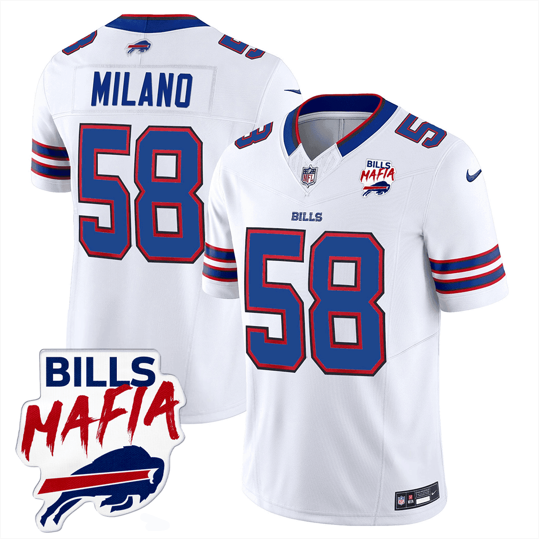 Matt Milano MenÃƒÂ¢Ã¢â€šÂ¬Ã¢â€žÂ¢s Buffalo Bills Buffalo Bills Mafia Patch Limited White Jersey - All Stitched