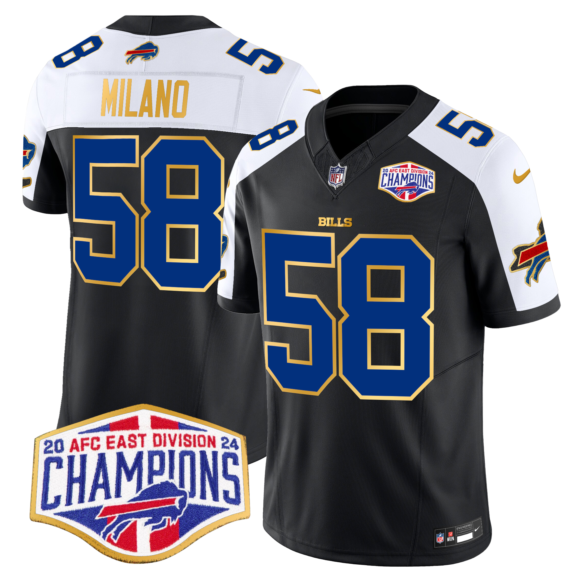 Matt Milano Men's Buffalo Bills 2024 AFC East Division Champions Gold Trim Vapor Limited Black Alternate Jersey - All Stitched