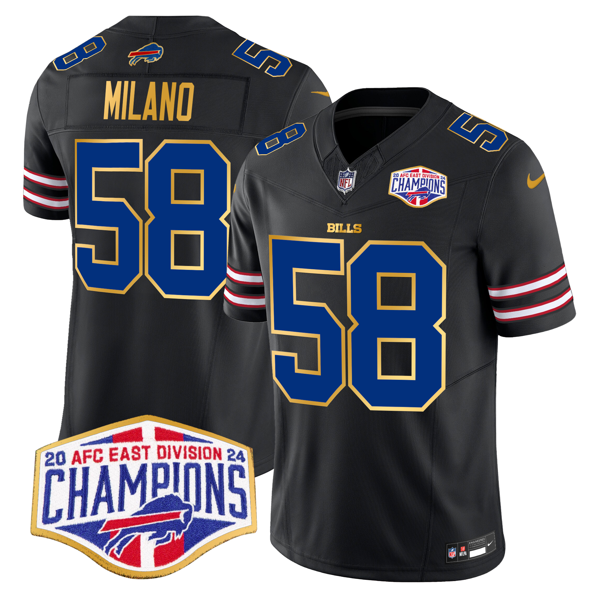 Matt Milano Men's Buffalo Bills 2024 AFC East Division Champions Gold Trim Vapor Limited Black Jersey - All Stitched