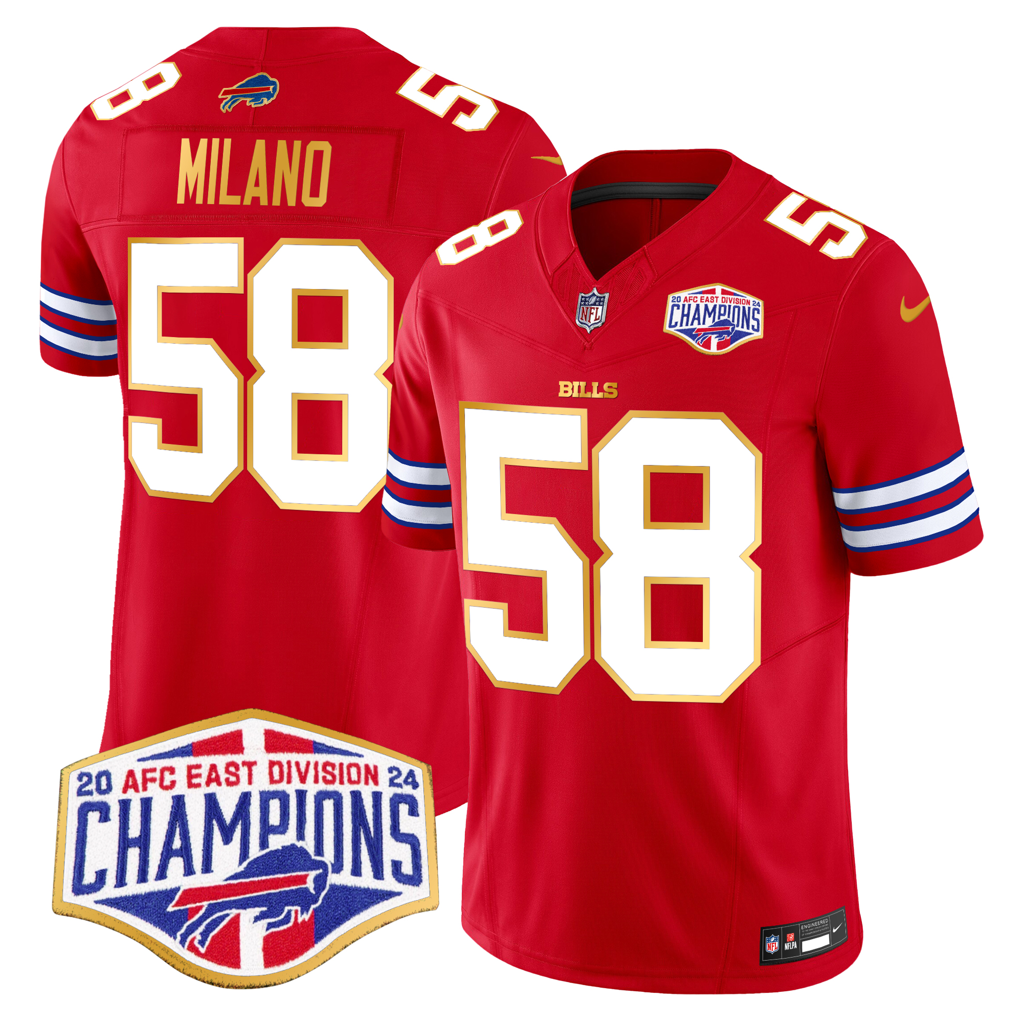 Matt Milano Men's Buffalo Bills 2024 AFC East Division Champions Gold Trim Vapor Limited Red Jersey - All Stitched