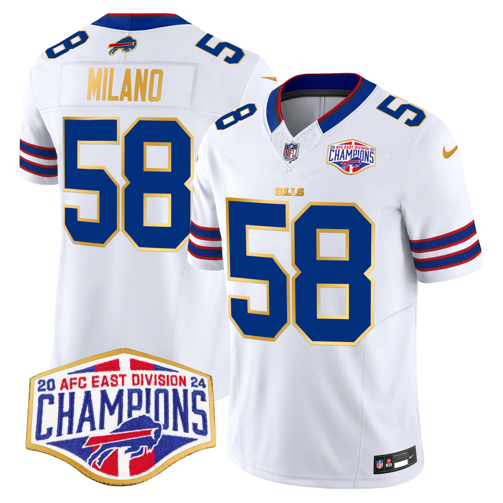 Matt Milano Men's Buffalo Bills 2024 AFC East Division Champions Gold Trim Vapor Limited White Jersey - All Stitched