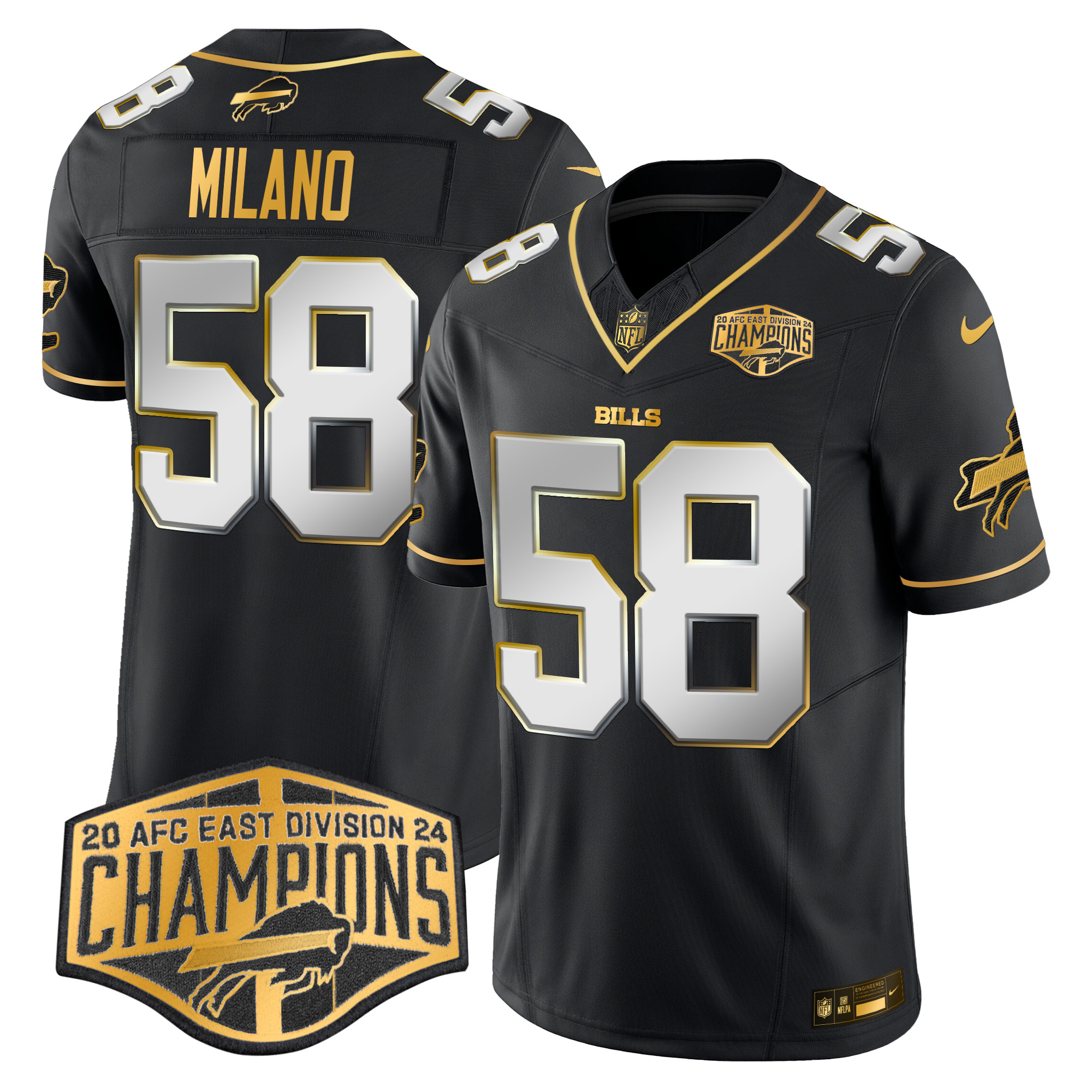 Matt Milano Men's Buffalo Bills 2024 AFC East Division Champions Gold Vapor Limited Black Limited Jersey - All Stitched