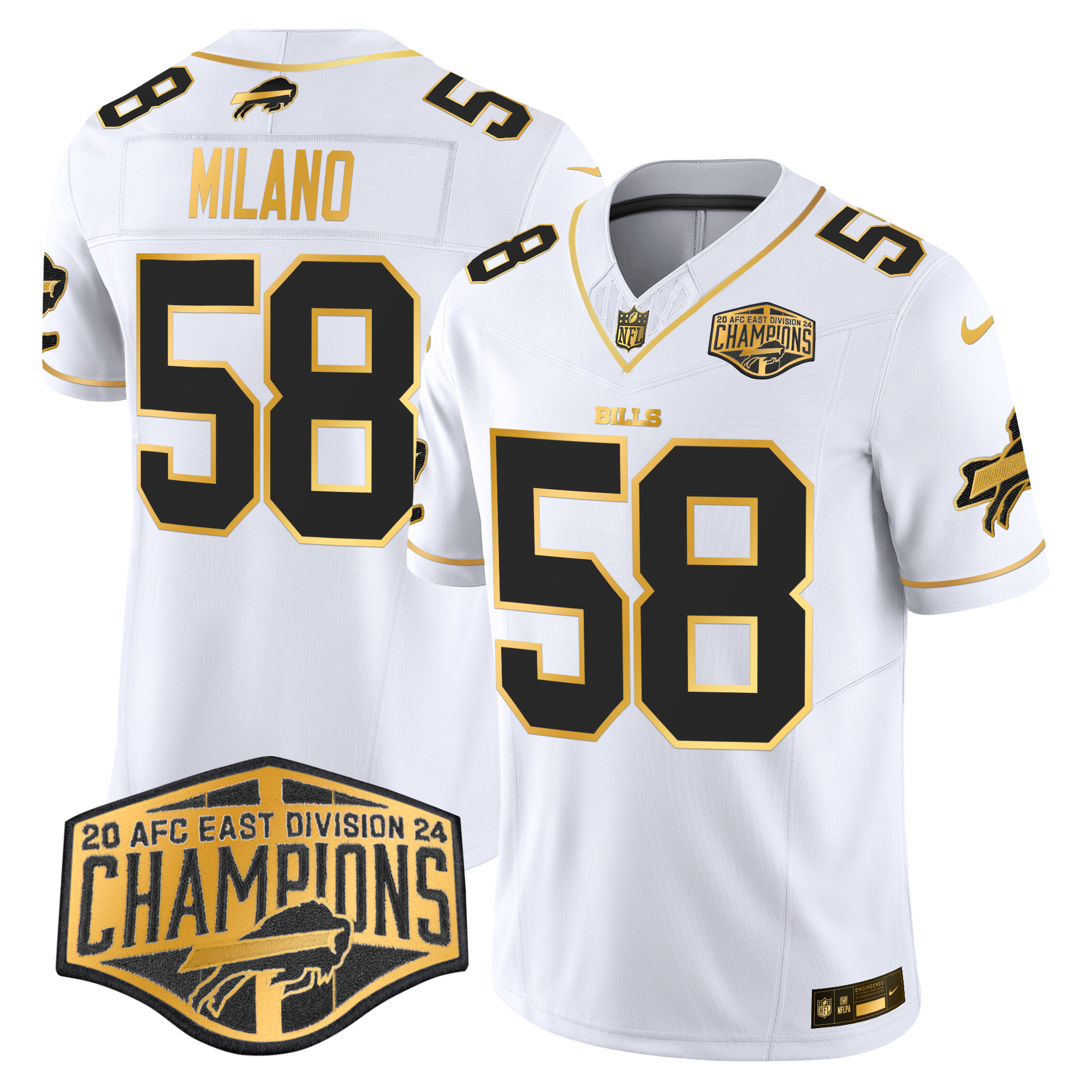 Matt Milano Men's Buffalo Bills 2024 AFC East Division Champions Gold Vapor Limited White Gold Jersey - All Stitched