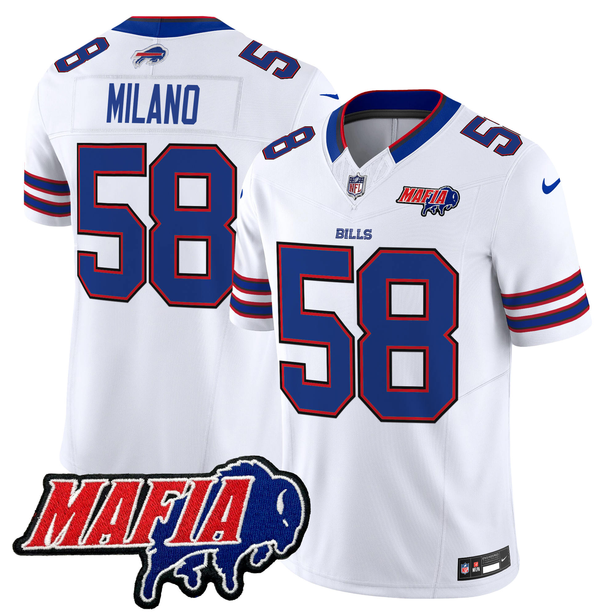 Matt Milano Men's Buffalo Bills 2024 Buffalo Bills Mafia Patch Vapor Limited White Jersey - All Stitched