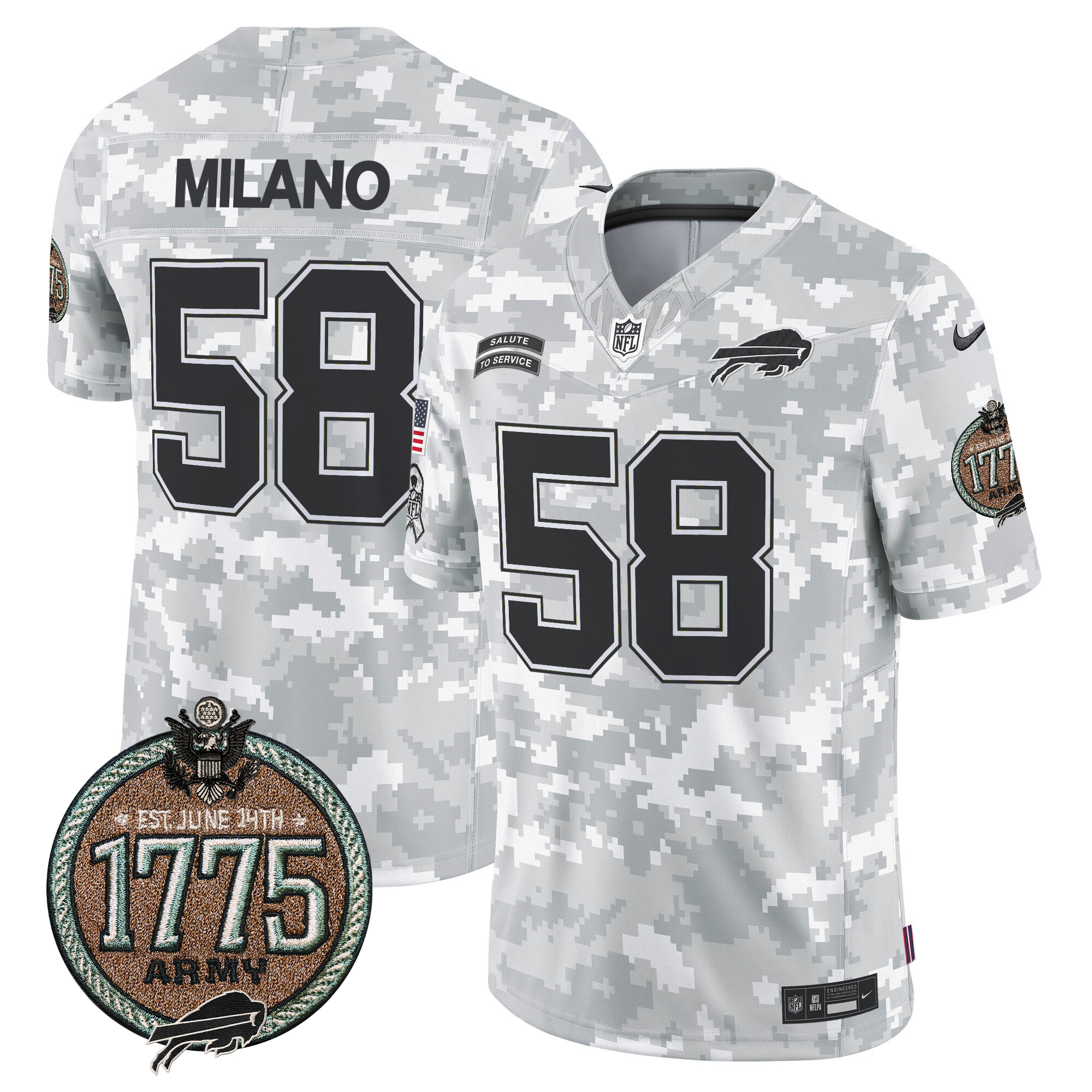 Matt Milano Men's Buffalo Bills 2024 Salute to Service Establishment Year Patch Vapor Limited Army Jersey - All Stitched