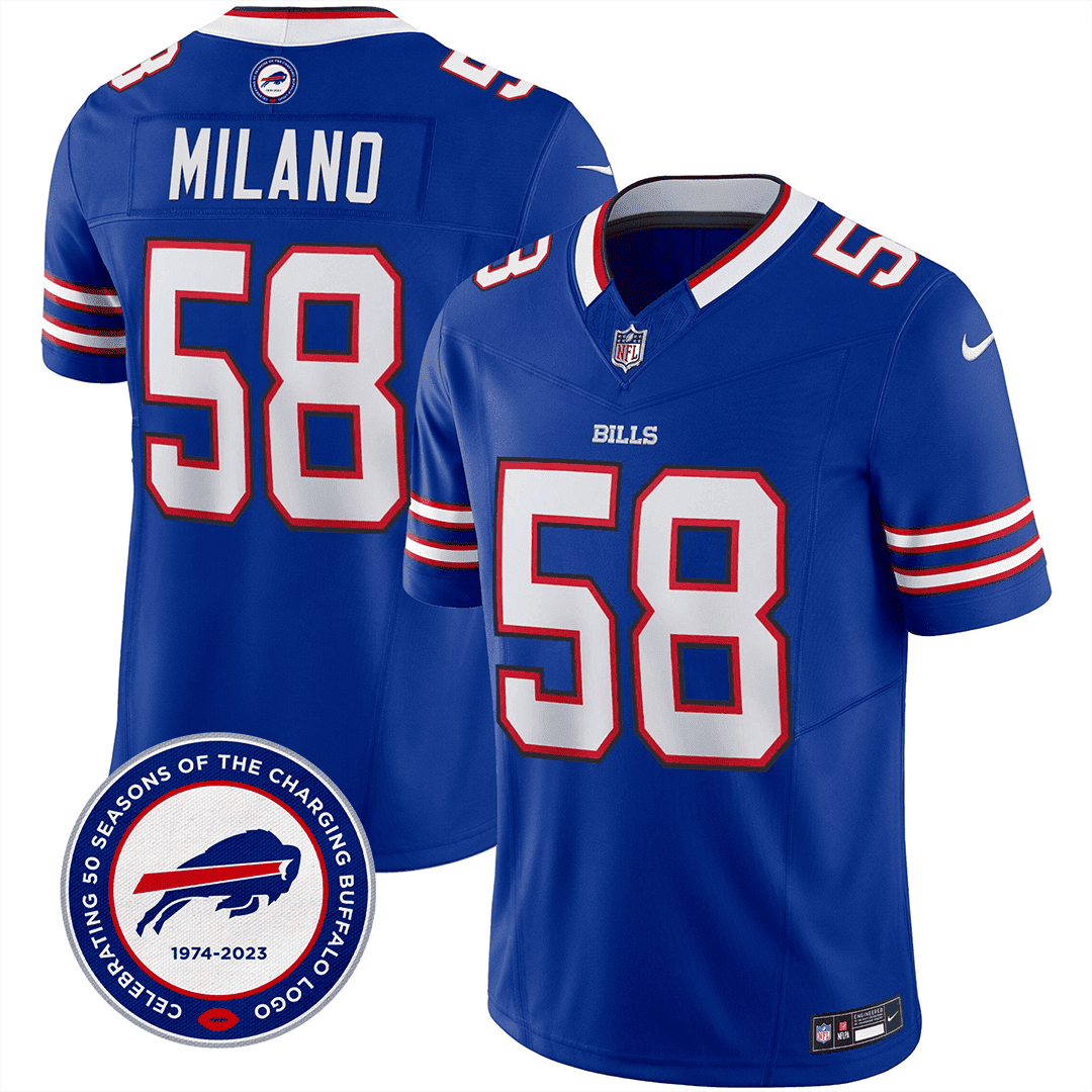 Matt Milano Men's Buffalo Bills 50th Charging Logo Patch Vapor Limited Royal Blue Jersey - All Stitched