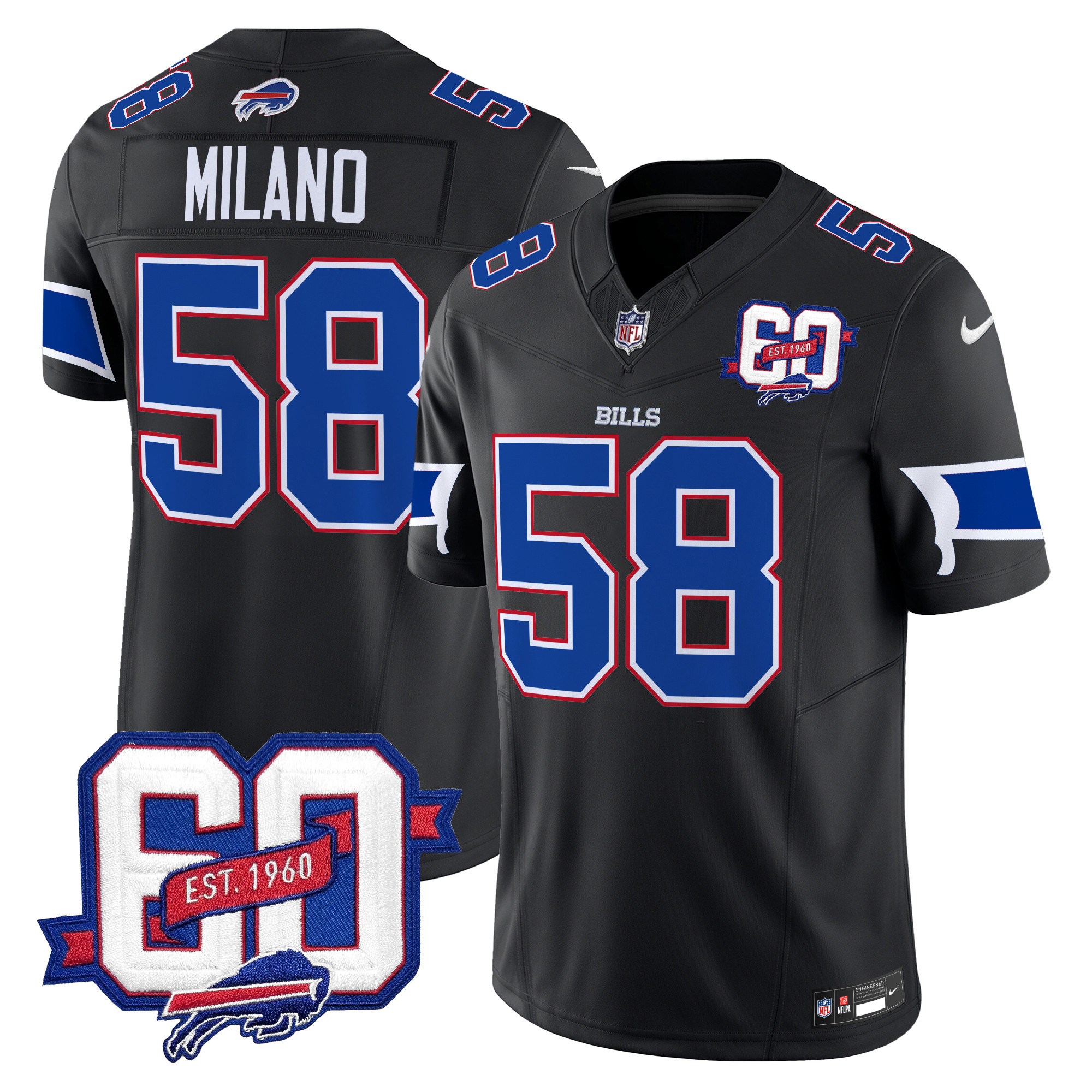 Matt Milano Men's Buffalo Bills 60th Anniversary Patch Vapor Limited Black Jersey - All Stitched