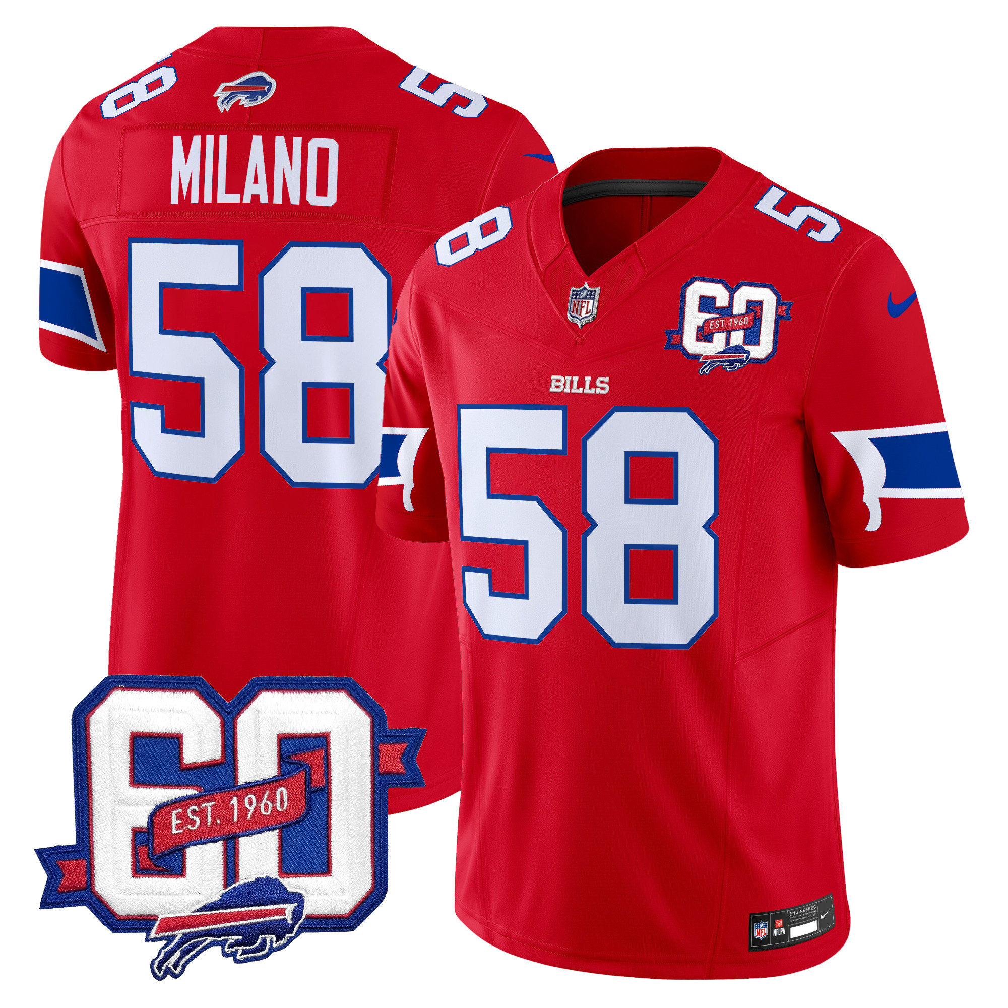 Matt Milano Men's Buffalo Bills 60th Anniversary Patch Vapor Limited Red Jersey - All Stitched