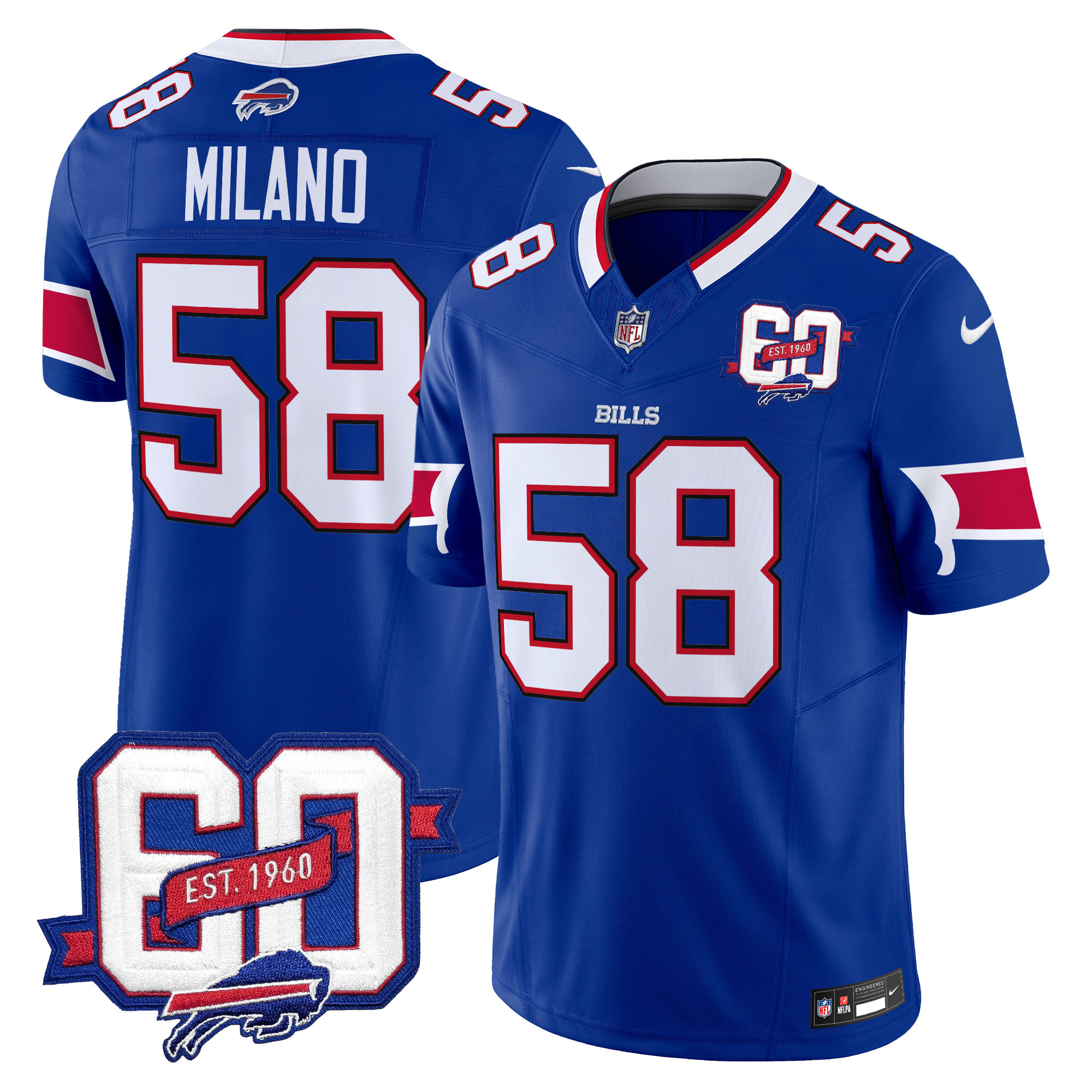Matt Milano Men's Buffalo Bills 60th Anniversary Patch Vapor Limited Royal Jersey - All Stitched