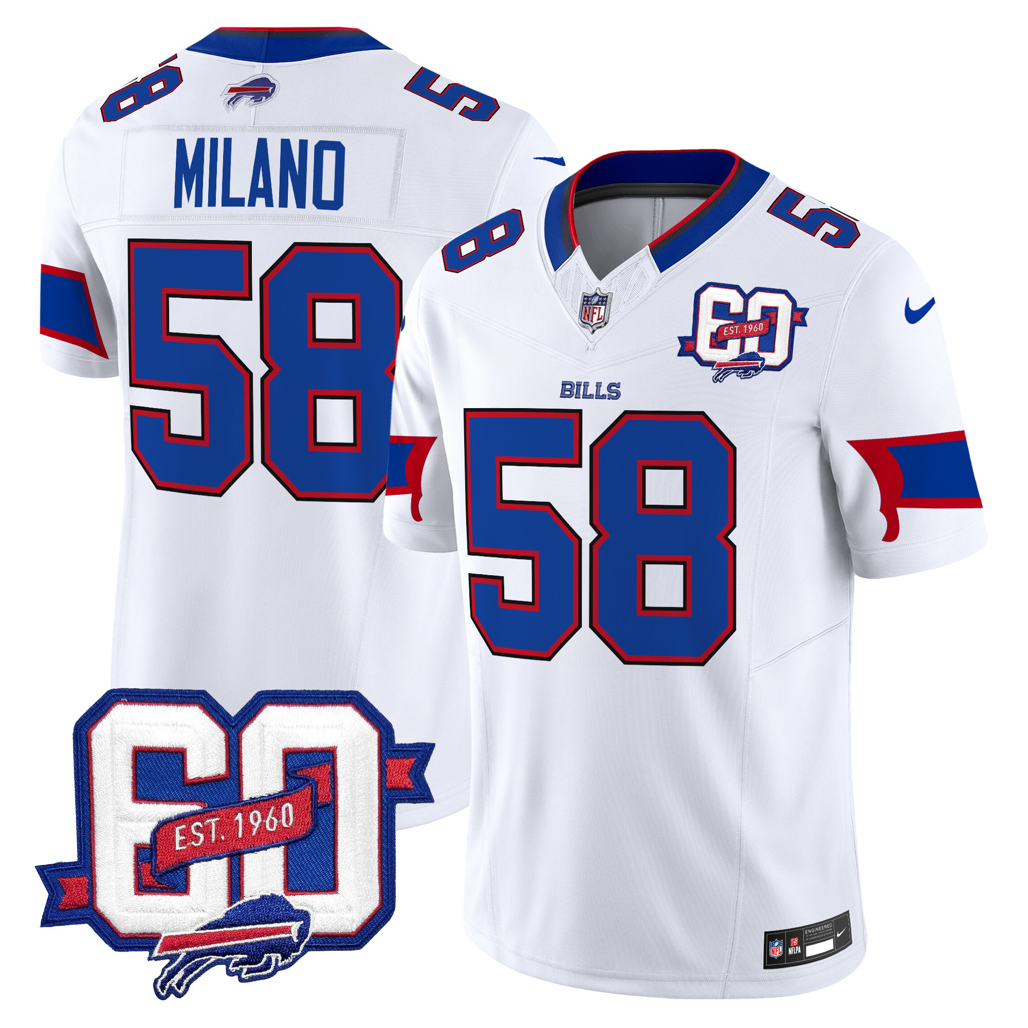 Matt Milano Men's Buffalo Bills 60th Anniversary Patch Vapor Limited White Jersey - All Stitched