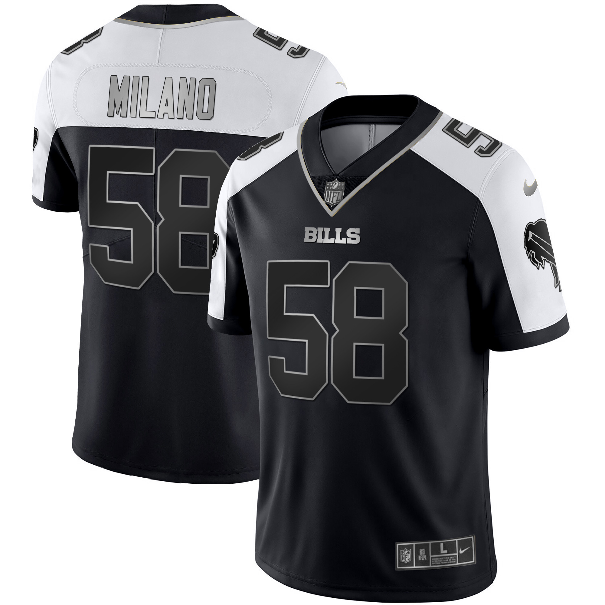 Matt Milano Men's Buffalo Bills Alternate Vapor Black Gold & Black Inverted Limited - All Stitched Black Silver Jersey - All Stitched