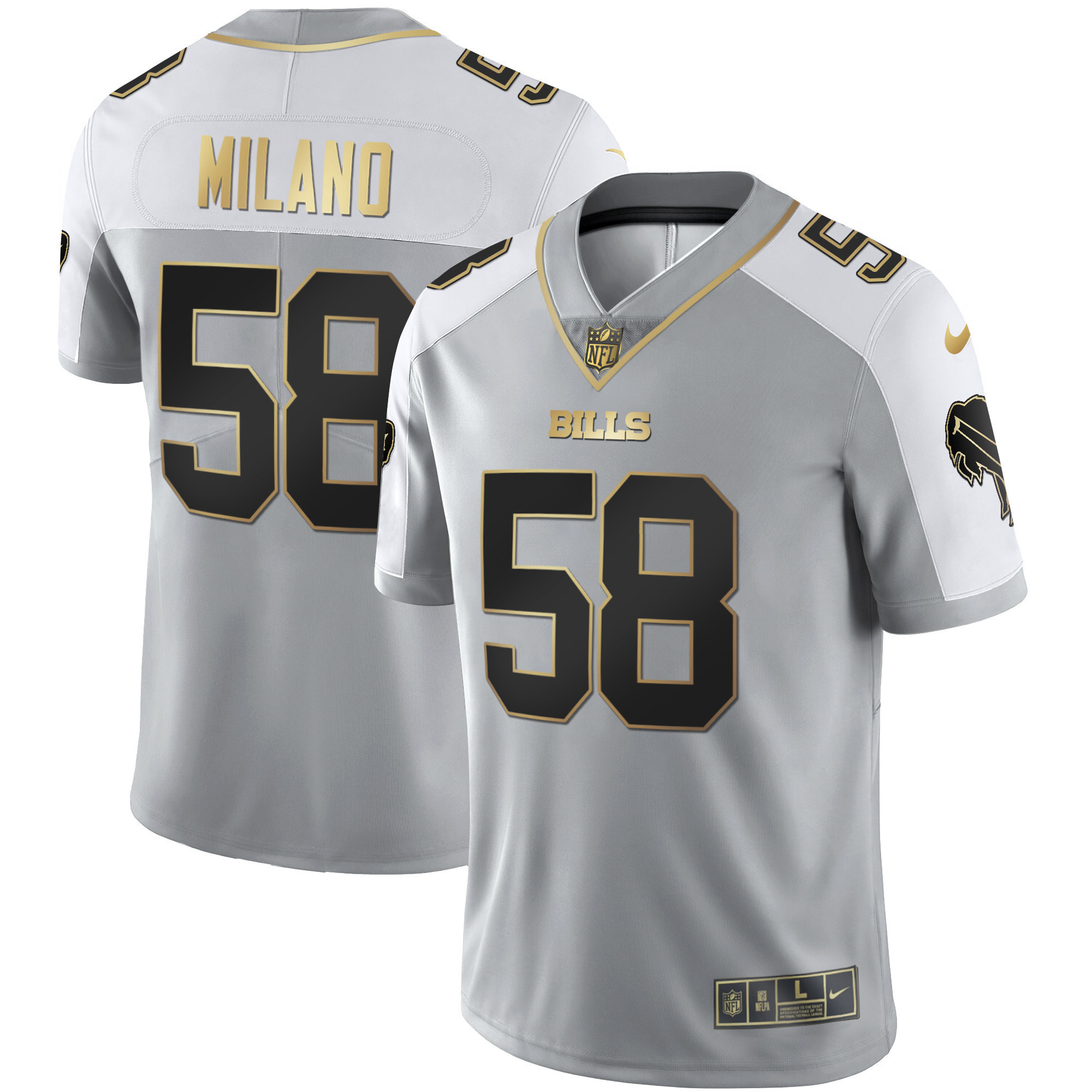 Matt Milano Men's Buffalo Bills Alternate Vapor Black Gold & Black Inverted Limited - All Stitched Gray Gold Jersey - All Stitched
