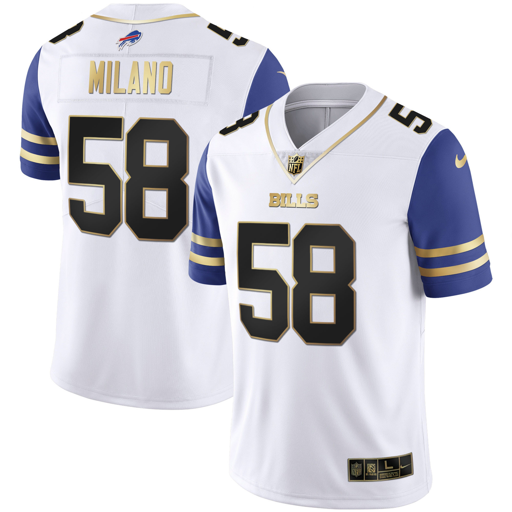 Matt Milano Men's Buffalo Bills Alternate Vapor Black Gold & Black Inverted Limited - All Stitched Royal Sleeves Jersey - All Stitched