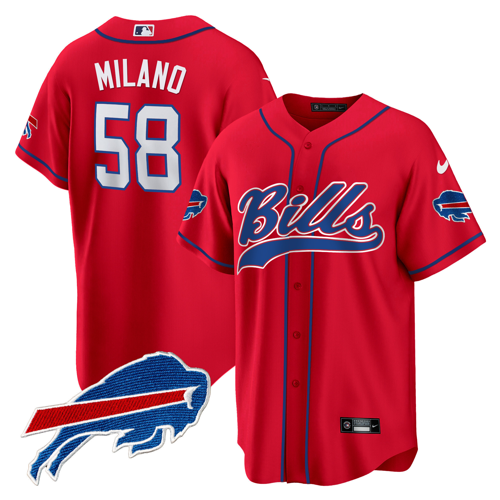 Matt Milano Men's Buffalo Bills Baseball Red Jersey - All Stitched