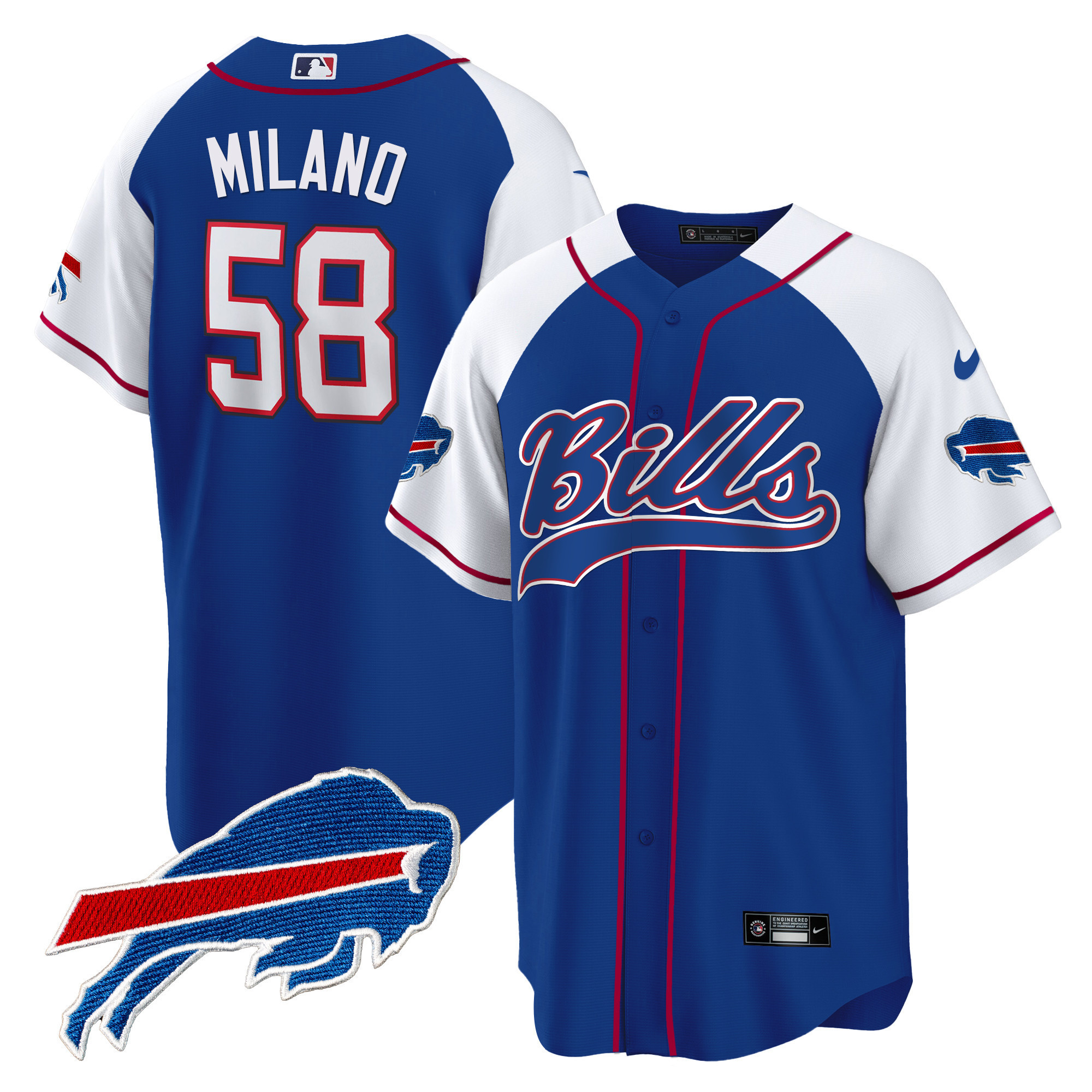 Matt Milano Men's Buffalo Bills Baseball Royal Alternate Jersey - All Stitched