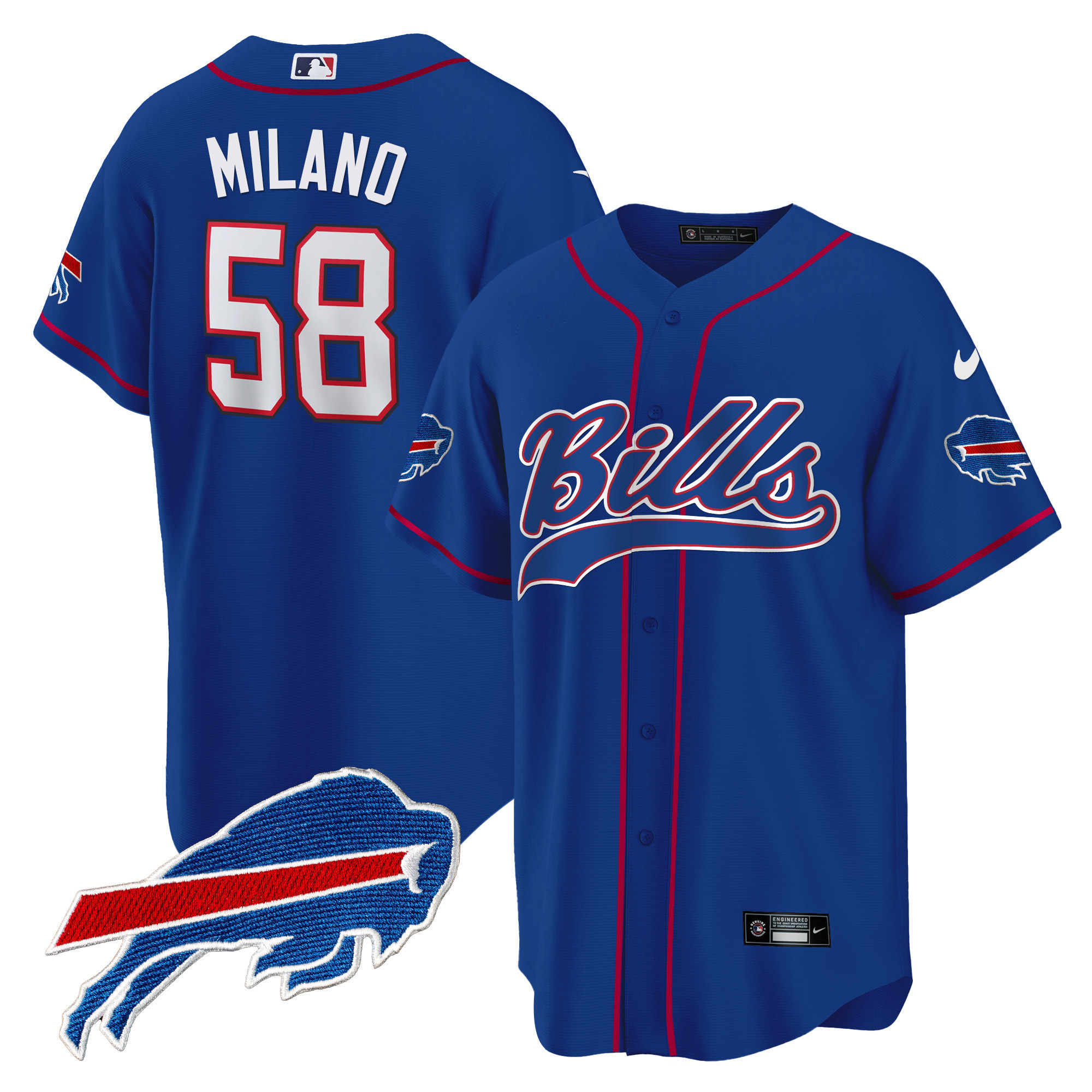 Matt Milano Men's Buffalo Bills Baseball Royal Jersey - All Stitched