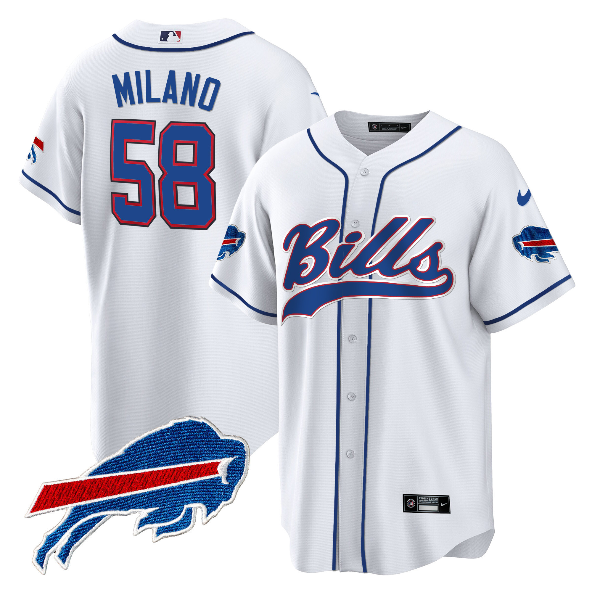 Matt Milano Men's Buffalo Bills Baseball White Jersey - All Stitched