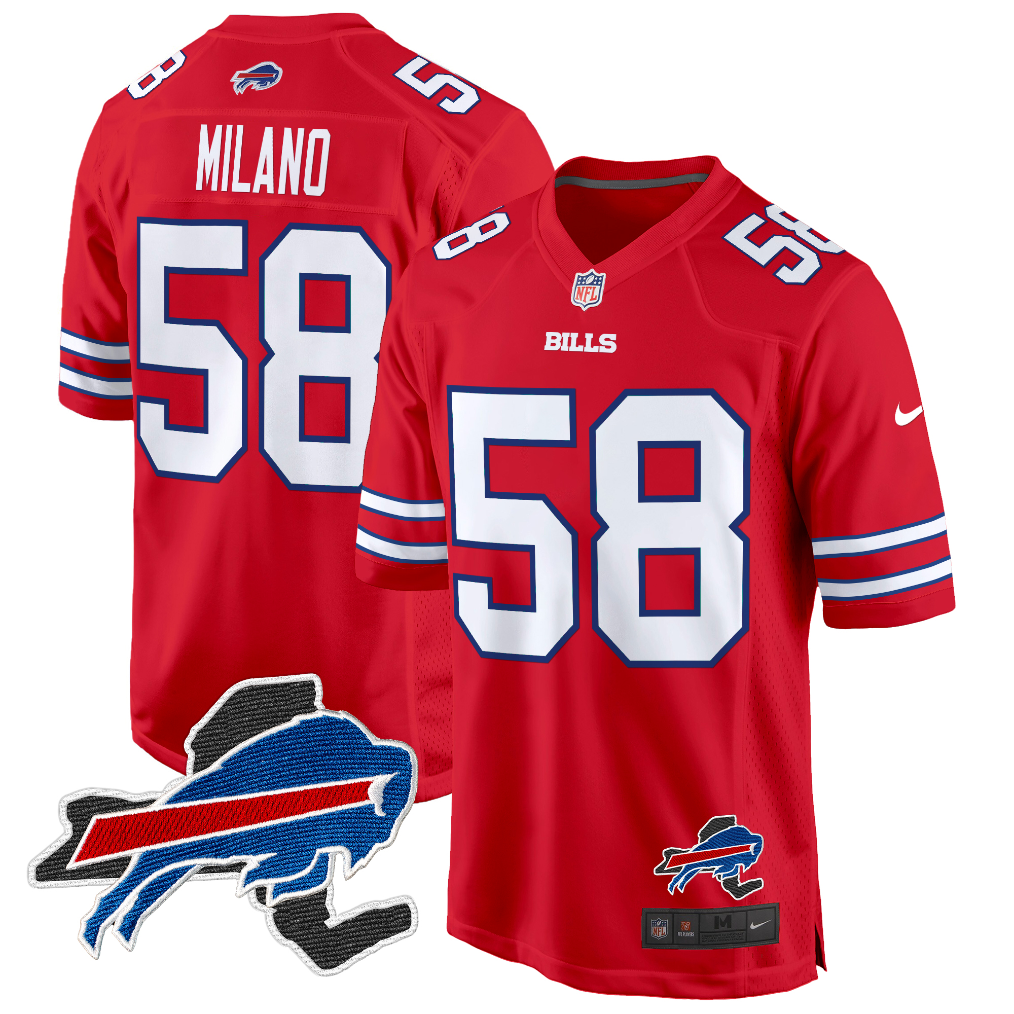Matt Milano Men's Buffalo Bills New York Patch Game Red Jersey - All Stitched