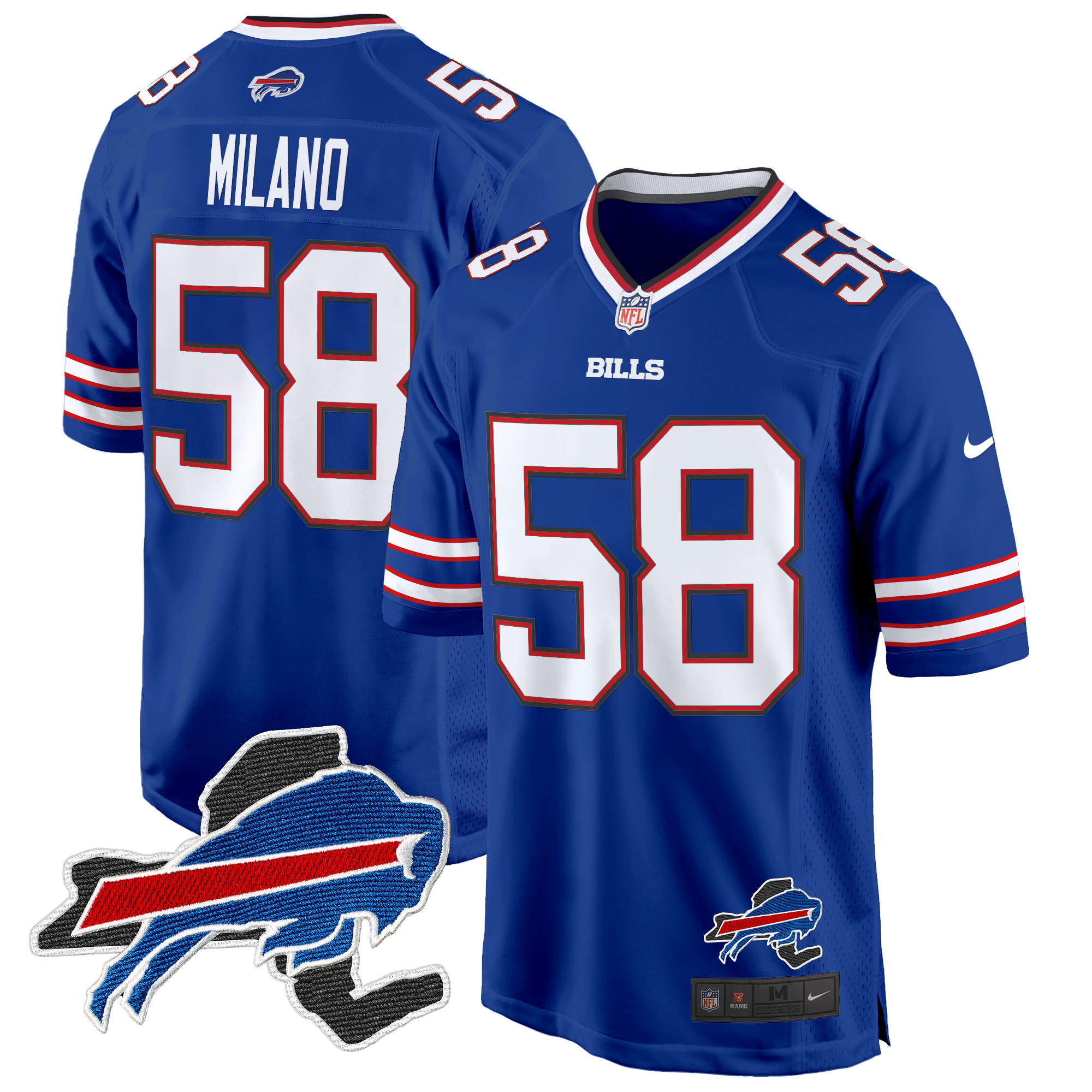 Matt Milano Men's Buffalo Bills New York Patch Game Royal Jersey - All Stitched