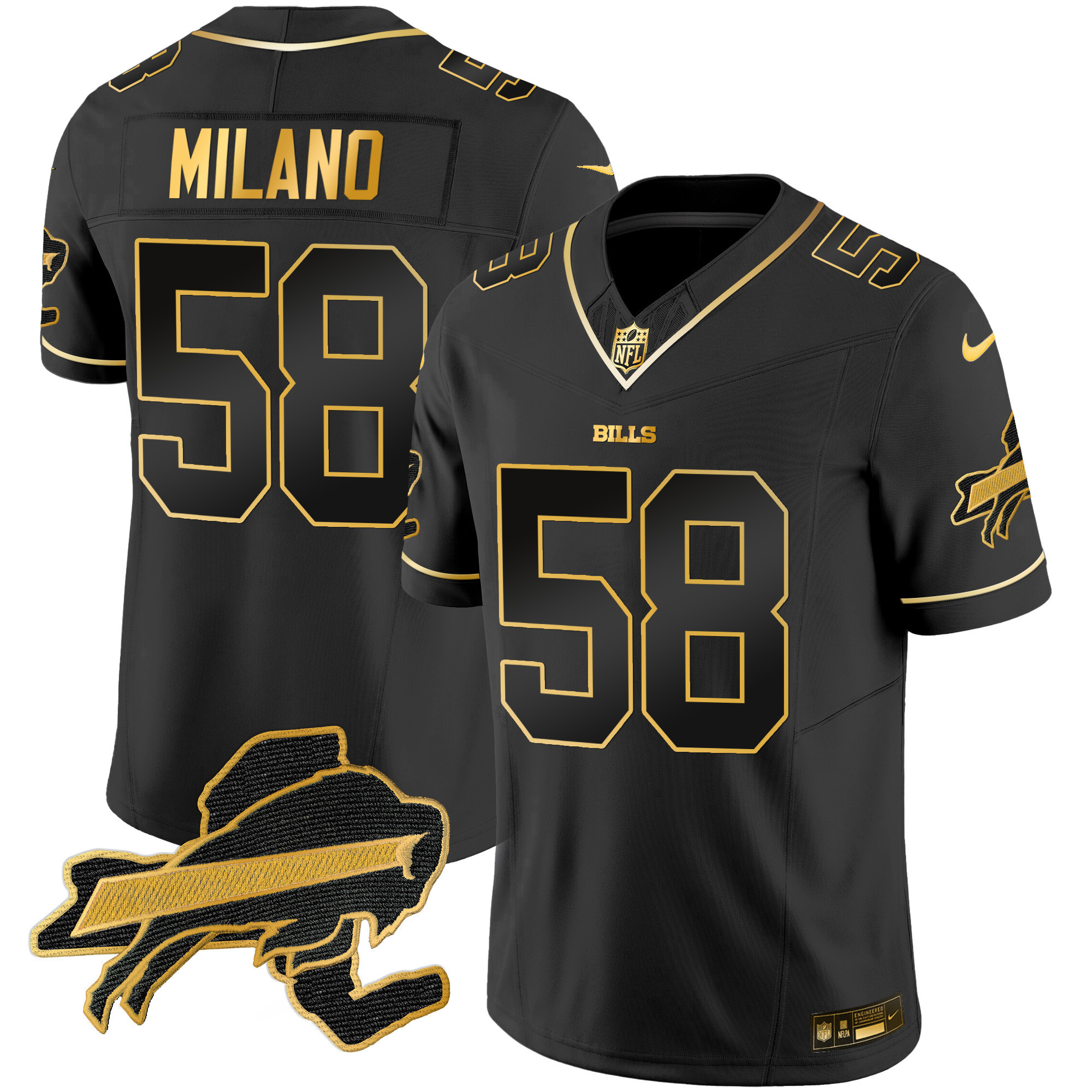 Matt Milano Men's Buffalo Bills New York Patch Gold Vapor Limited Black Gold Jersey - All Stitched